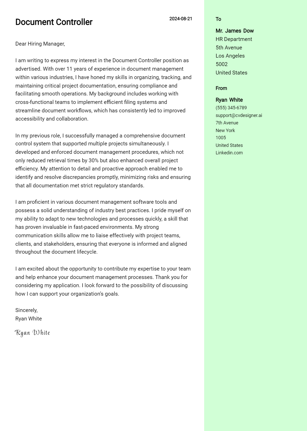 Document Controller Cover Letter Examples and Templates for 2026 Preview