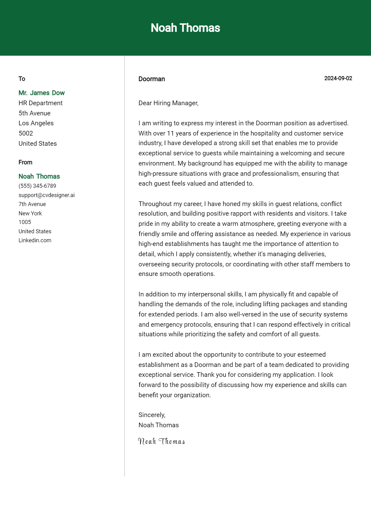 Doorman Cover Letter Examples & Samples for 2026 Preview