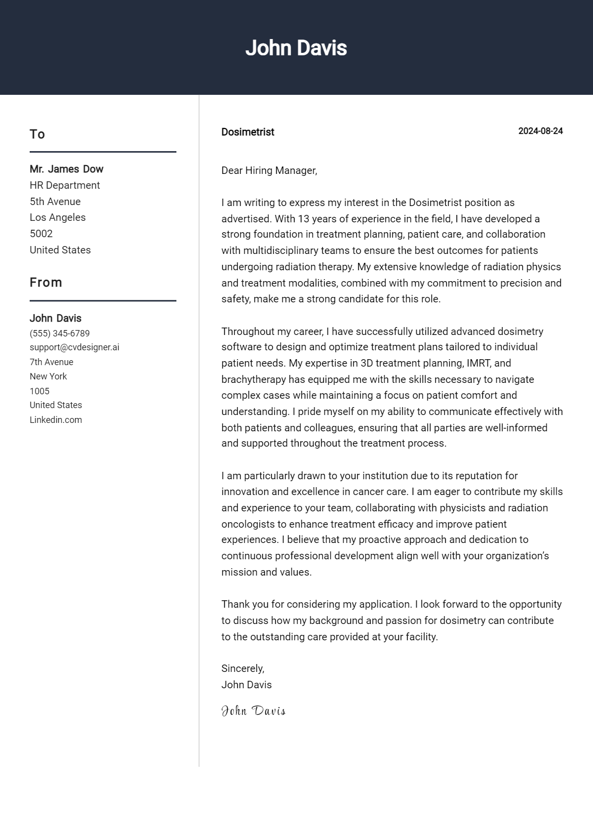 Dosimetrist Cover Letter Example for 2026: Free Templates Preview