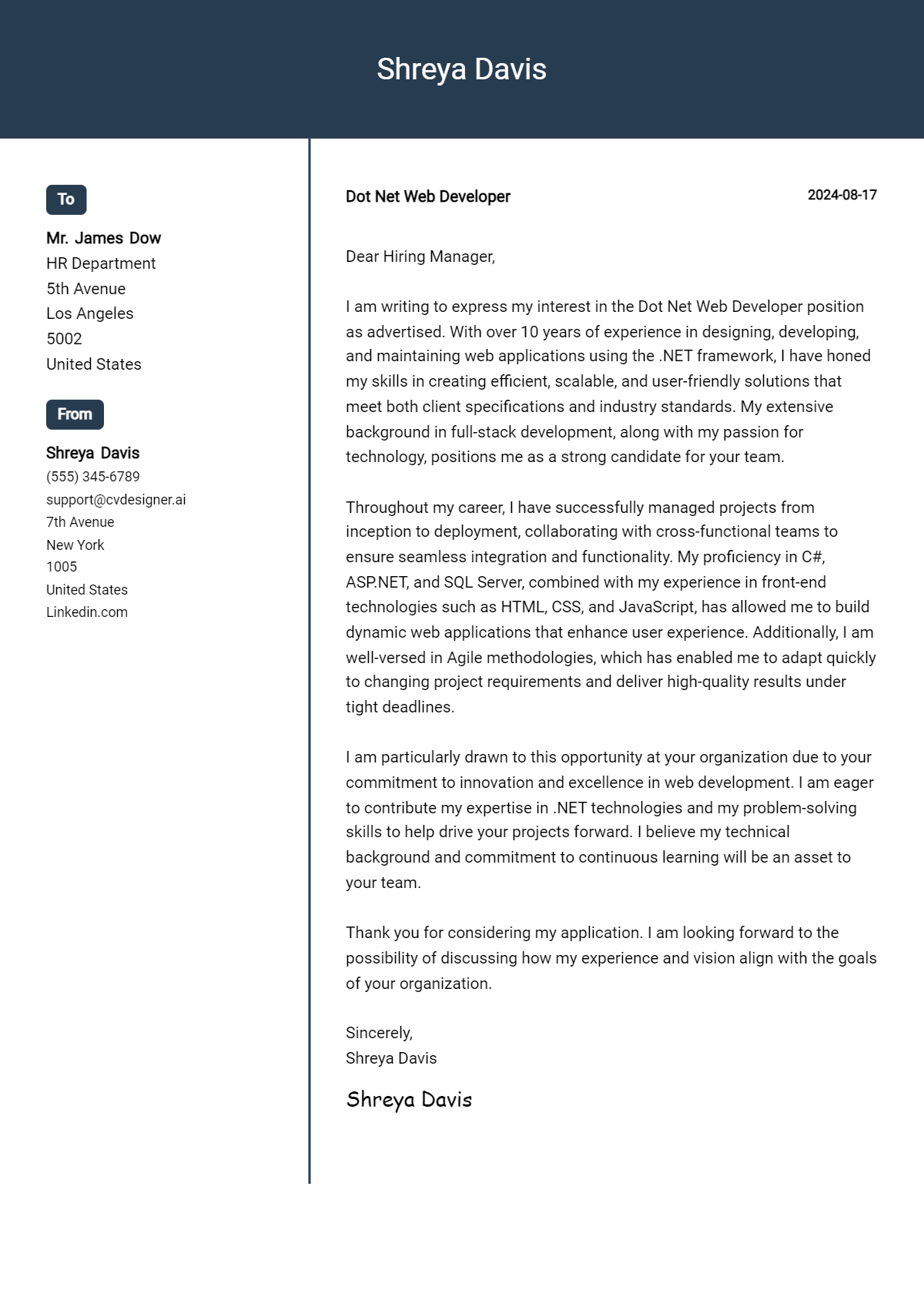 Dot Net Web Developer Cover Letter Examples and Templates for 2026 Preview
