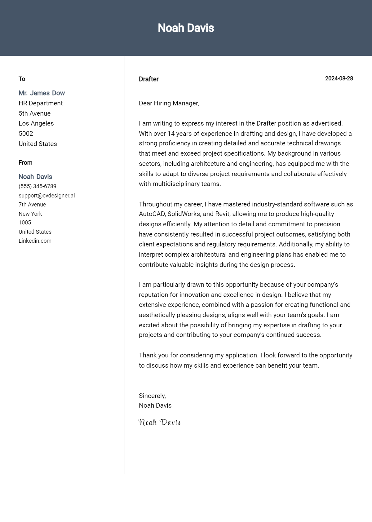 Drafter Cover Letter Example for 2026: Free Templates Preview