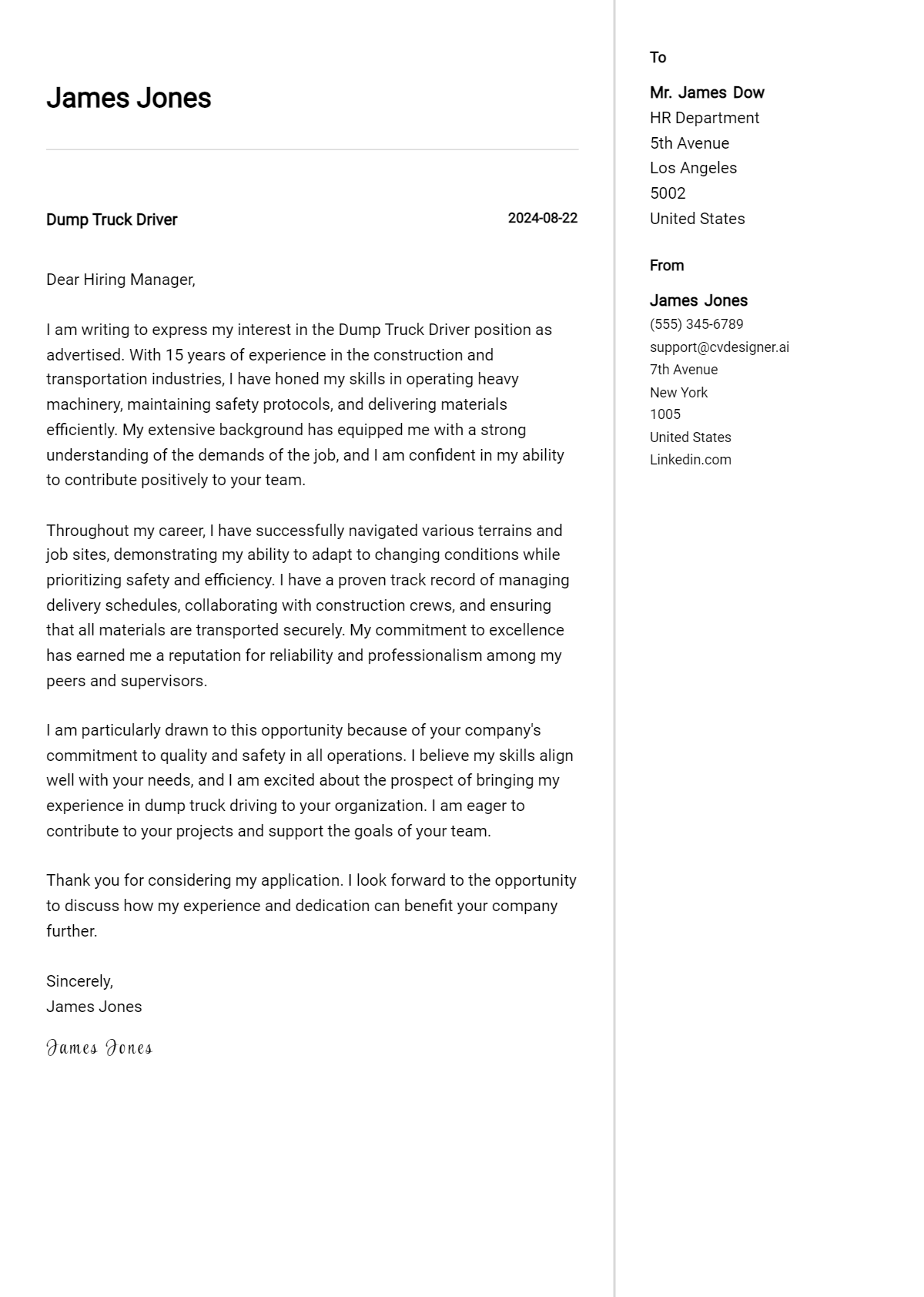 Dump Truck Driver Cover Letter Examples with Writing Tips for 2026 Preview