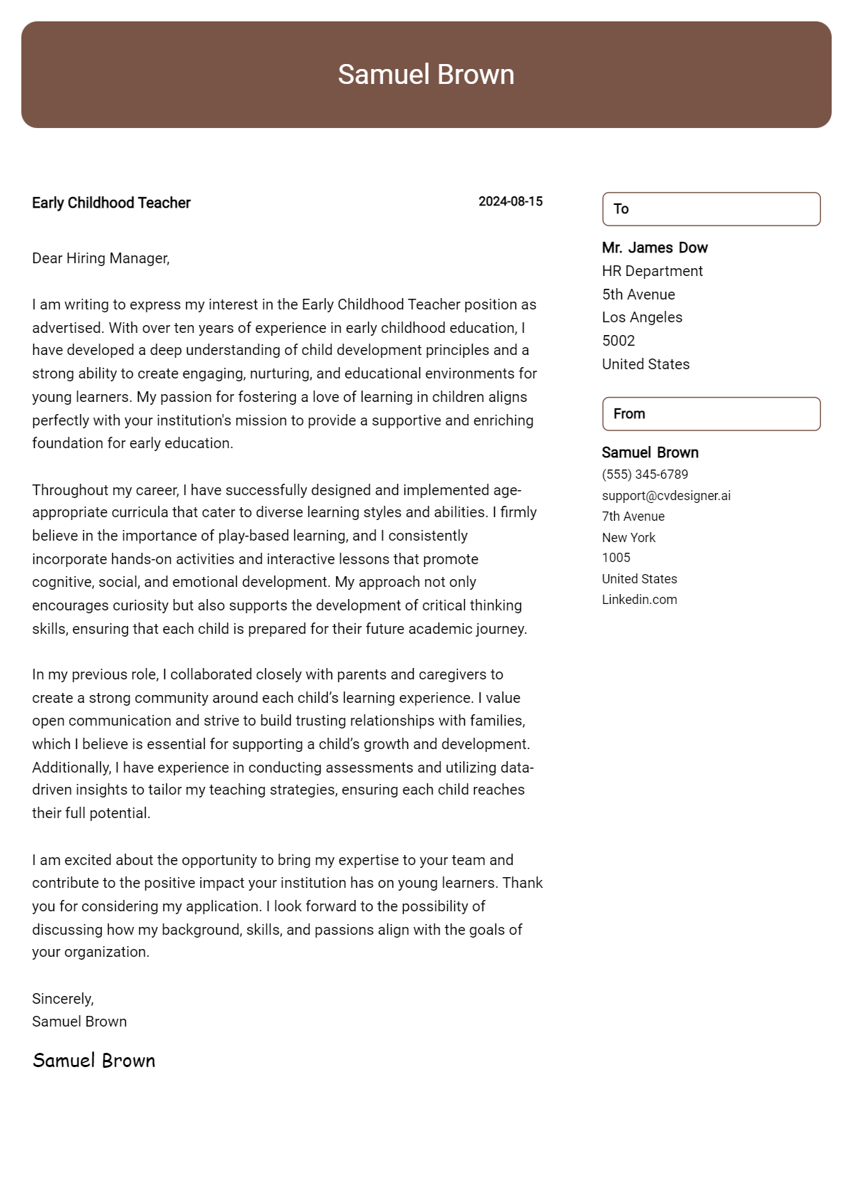 Early Childhood Teacher Cover Letter Examples for 2026 (Downloadable) Preview