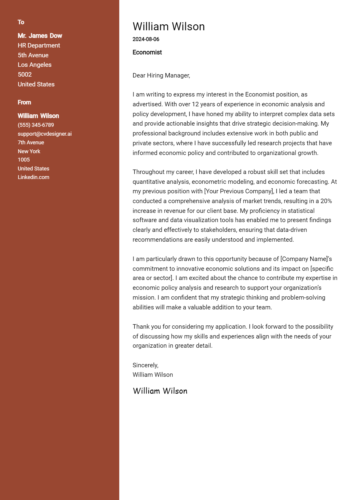 Economist Cover Letter Example for 2026 (Complete Writing Guide) Preview