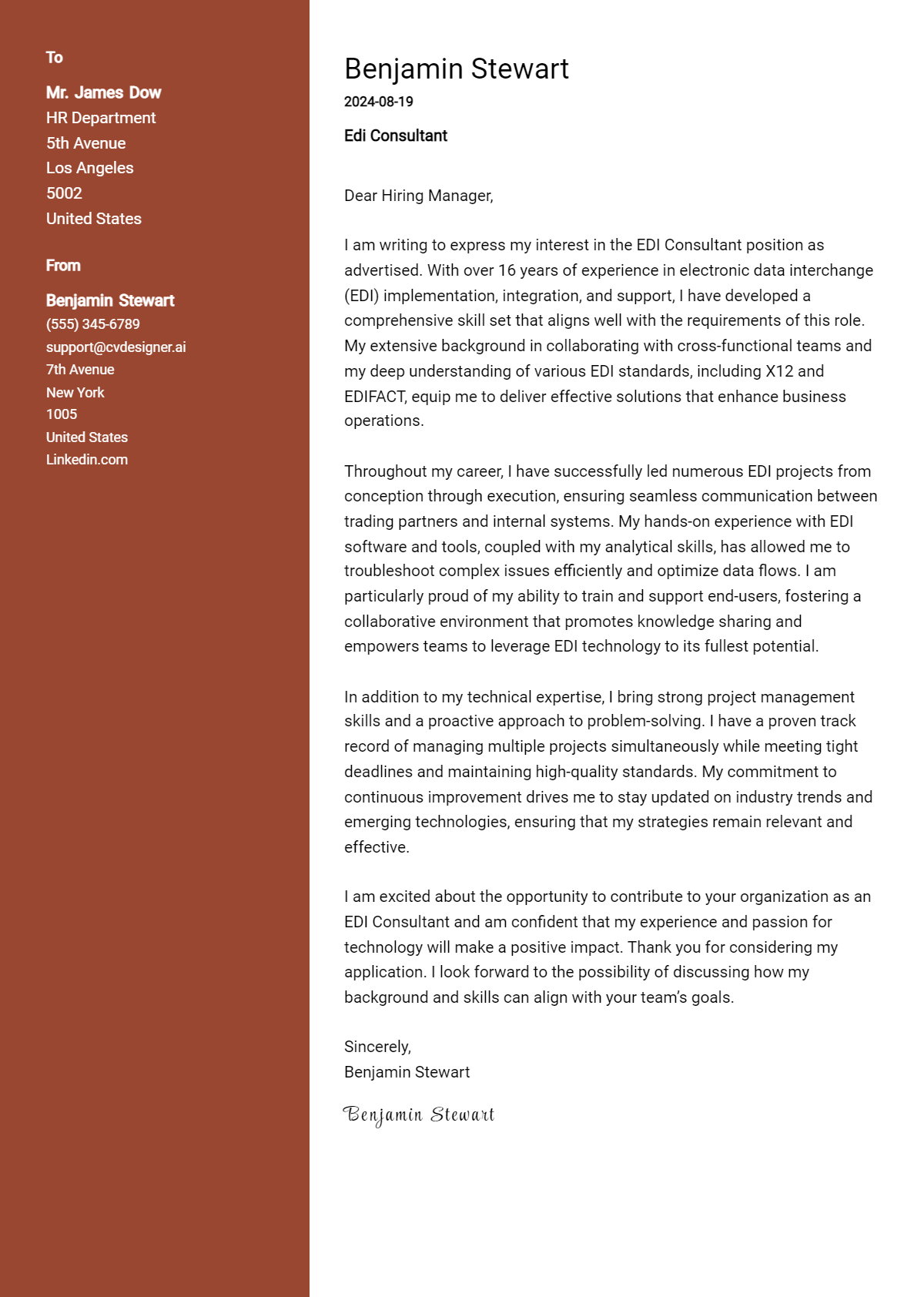 EDI Consultant Cover Letter Example for 2026: Proven Tips Preview