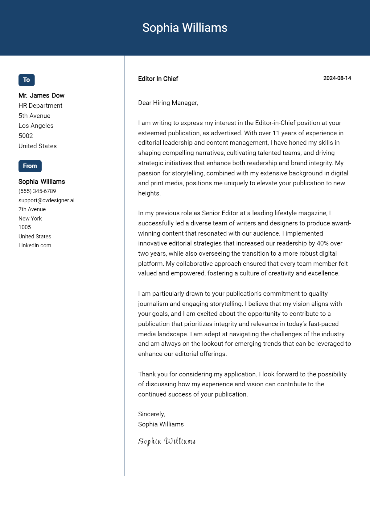 Editor In Chief Cover Letter Examples and Templates for 2026 Preview