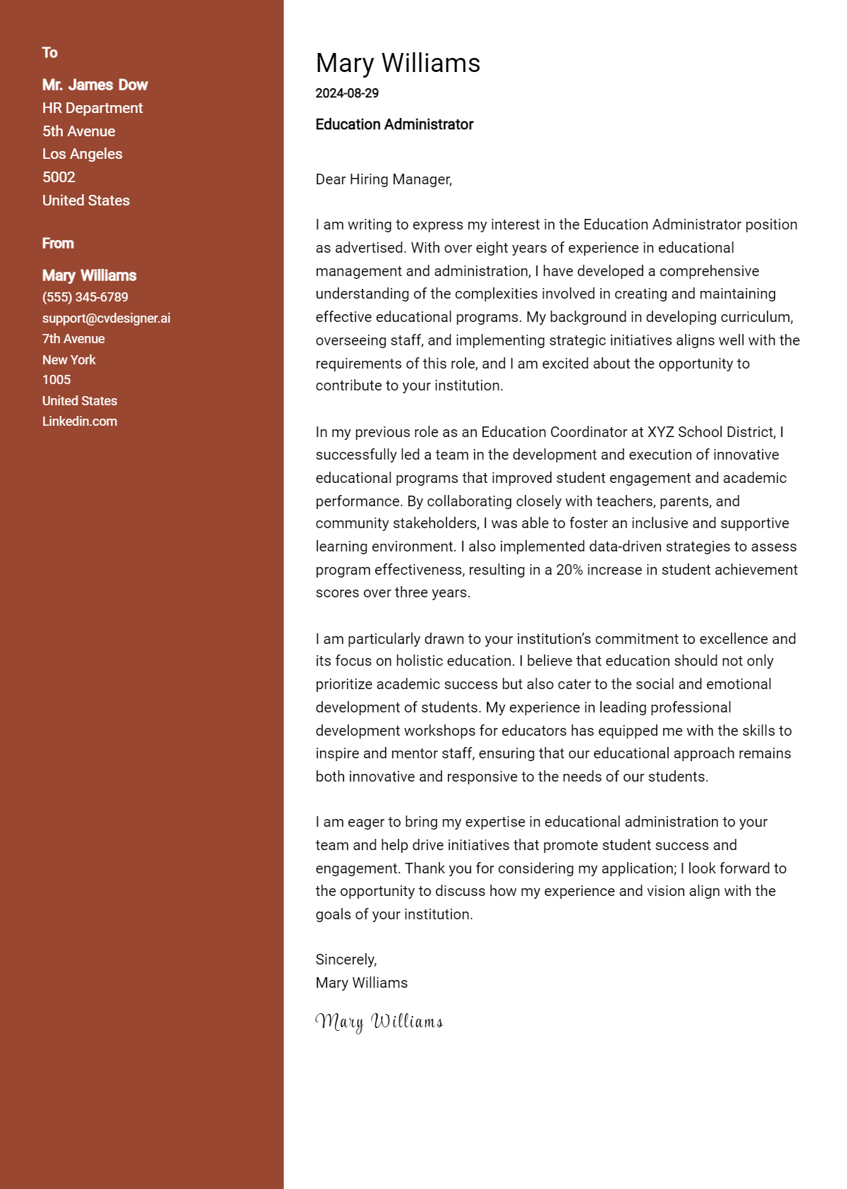 Education Administrator Cover Letter Example for 2026 (Complete Writing Guide) Preview