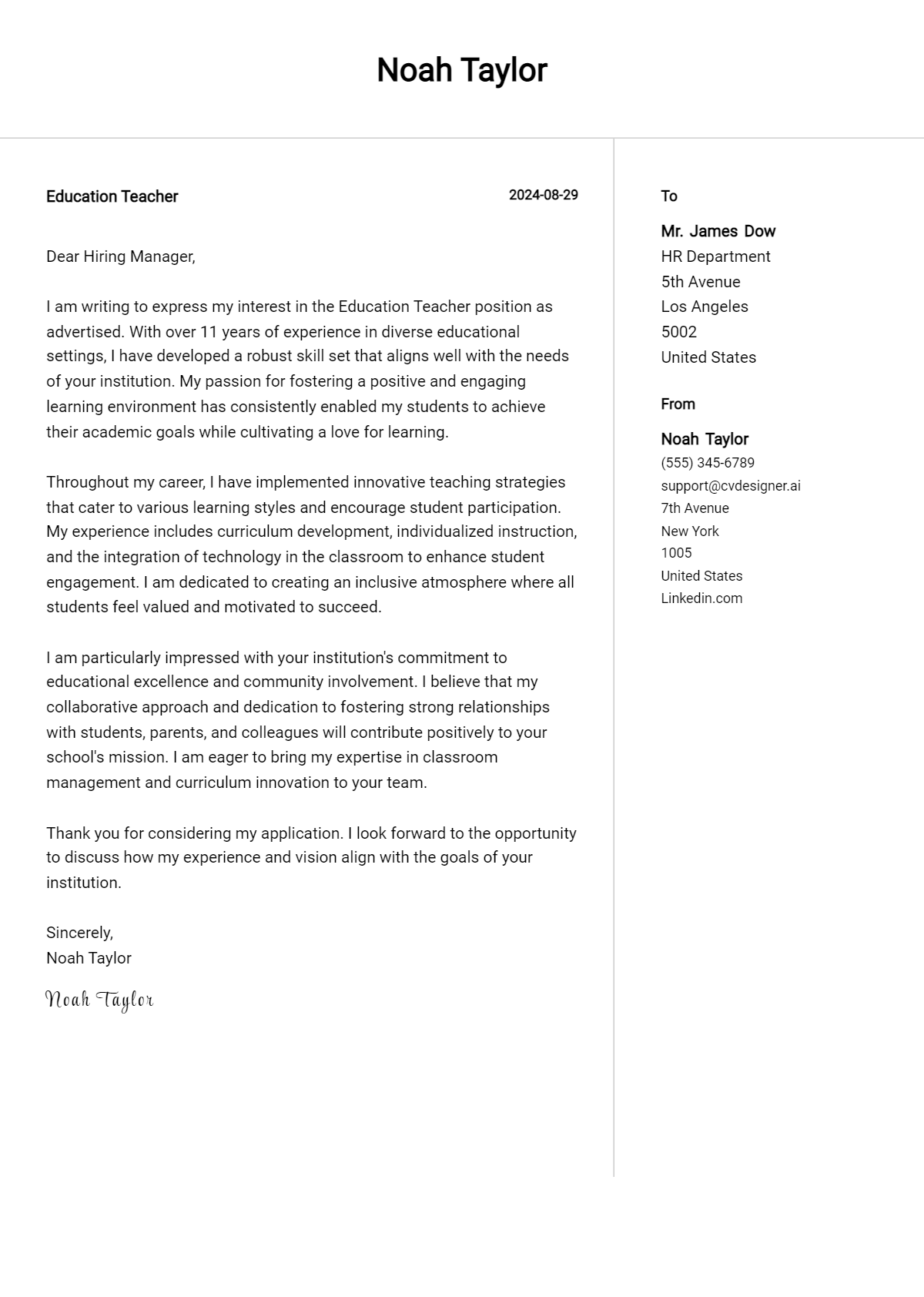 18 Education Teacher Cover Letter Examples for 2026 (Download Templates) Preview