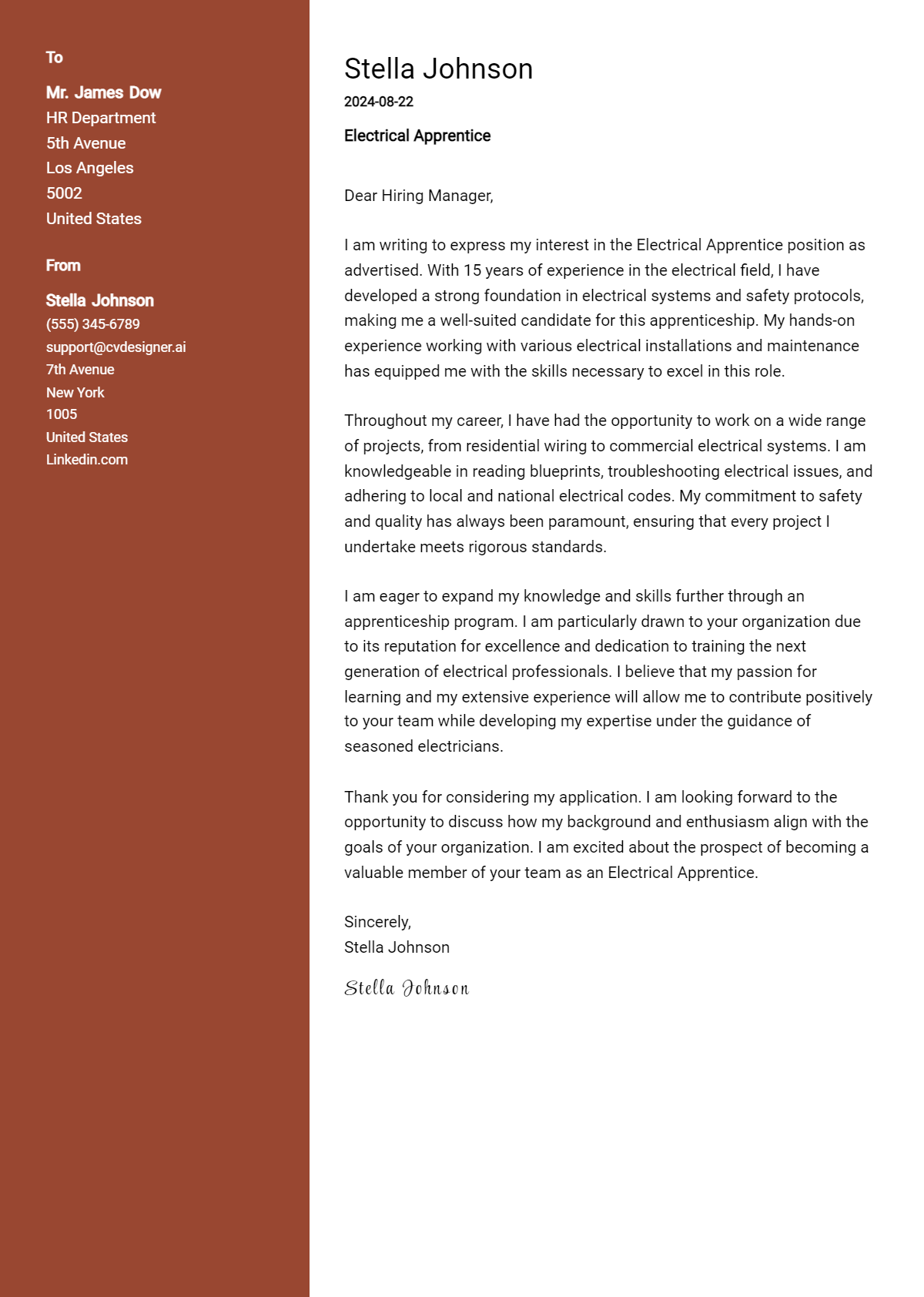 Electrical Apprentice Cover Letter Example for 2026 (Writing Guide) Preview