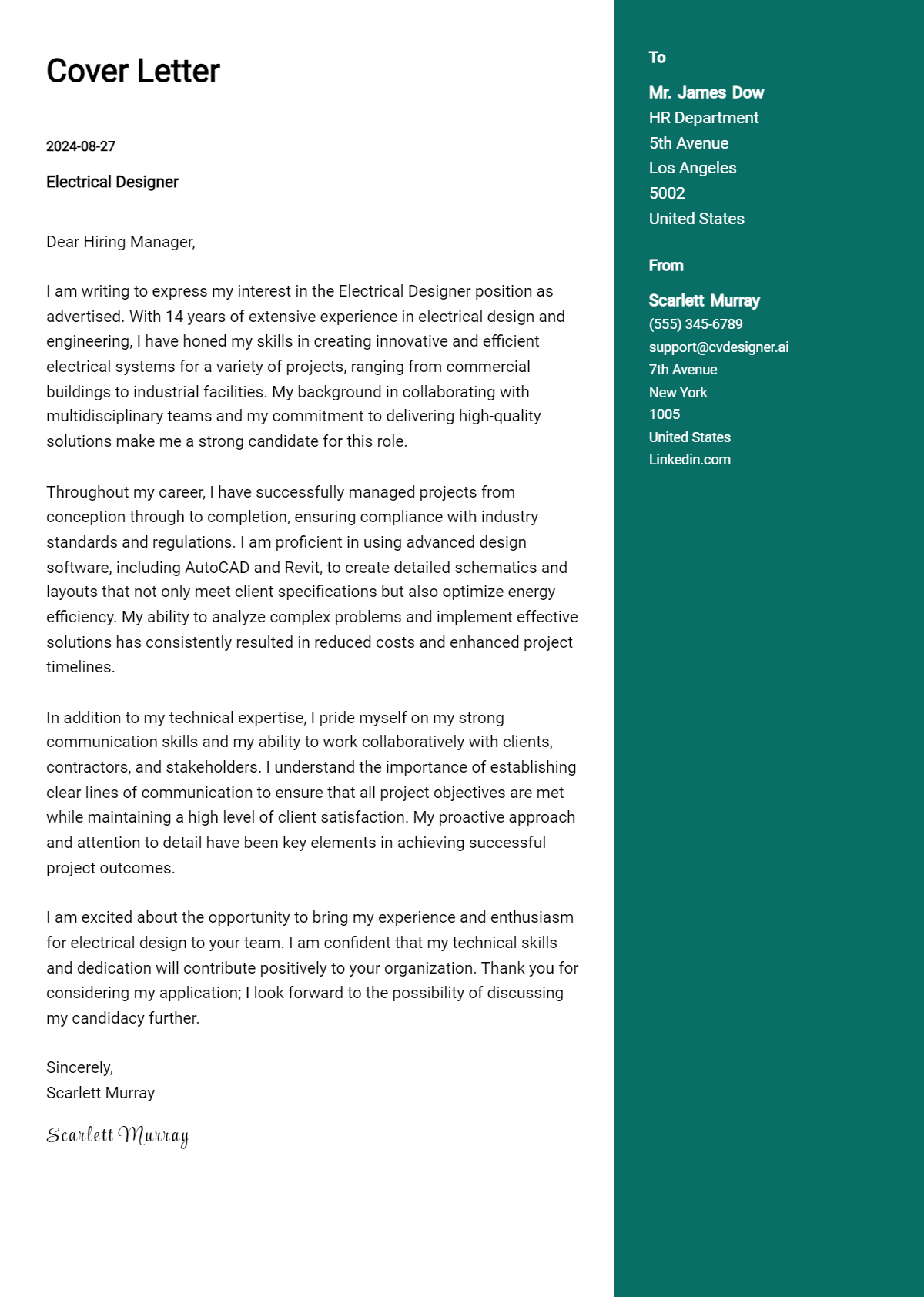 15 Electrical Designer Cover Letter Examples for 2026: Top CV Skills Preview