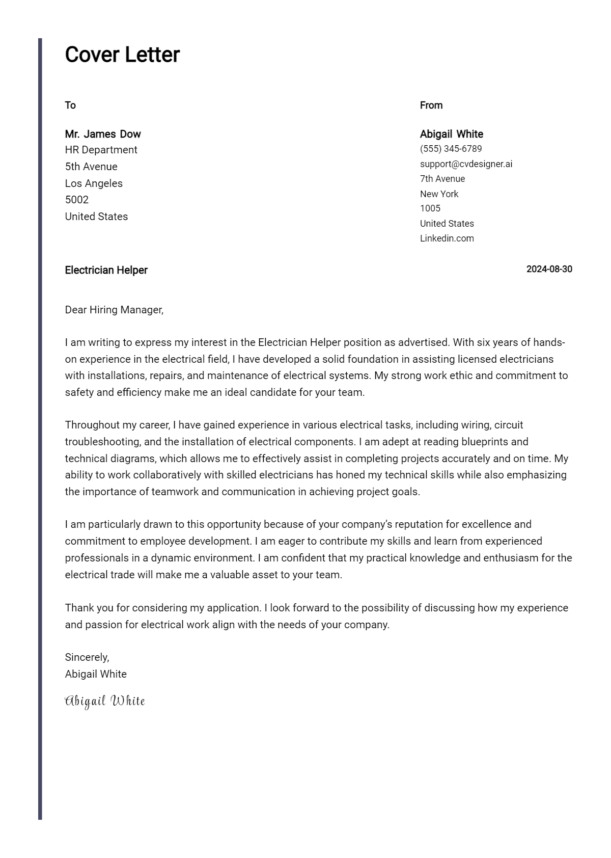 7 Electrician Helper Cover Letter Examples for 2026 (Complete Writing Guide) Preview