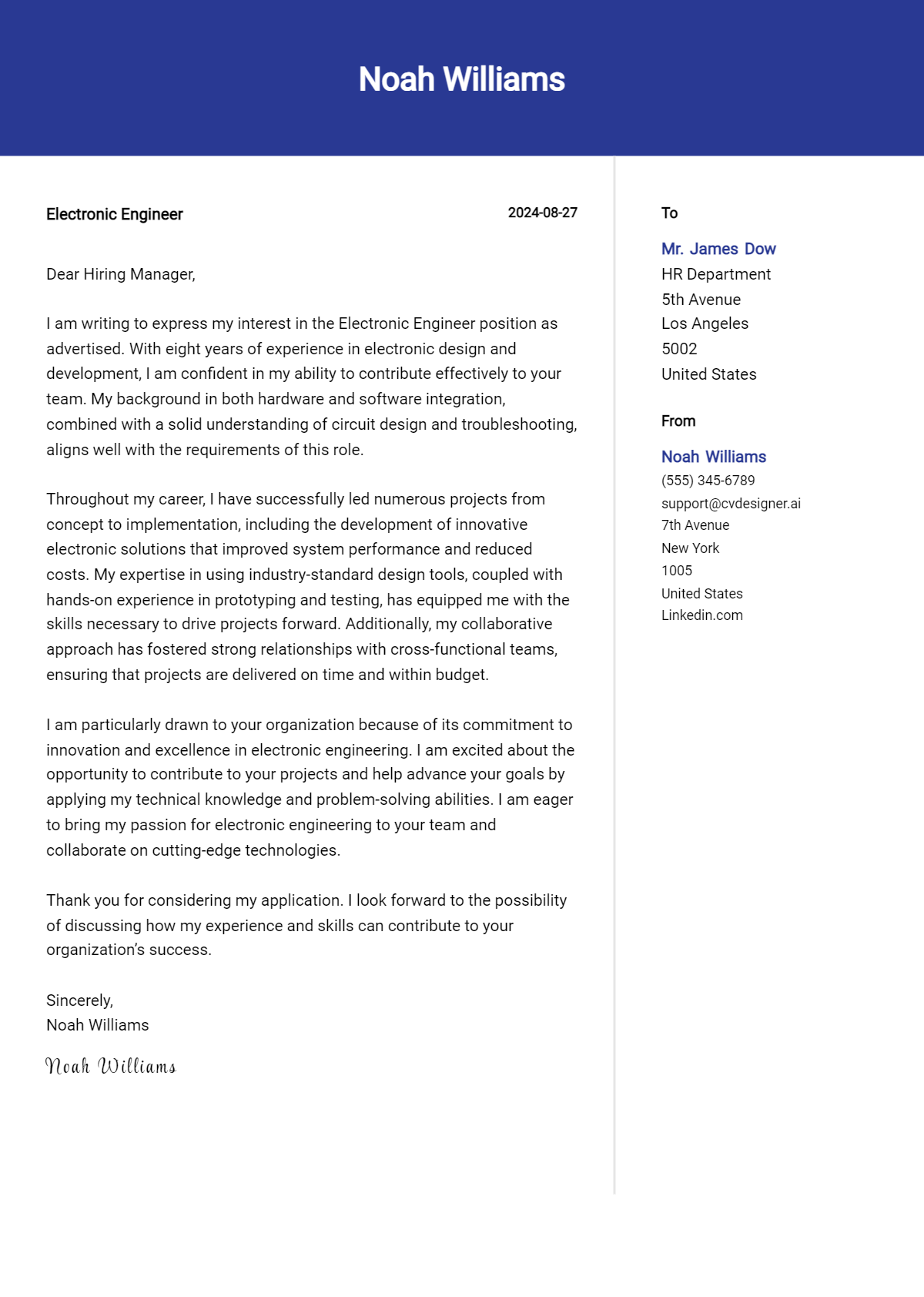 Electronic Engineer Cover Letter Samples & Examples 2026 Preview