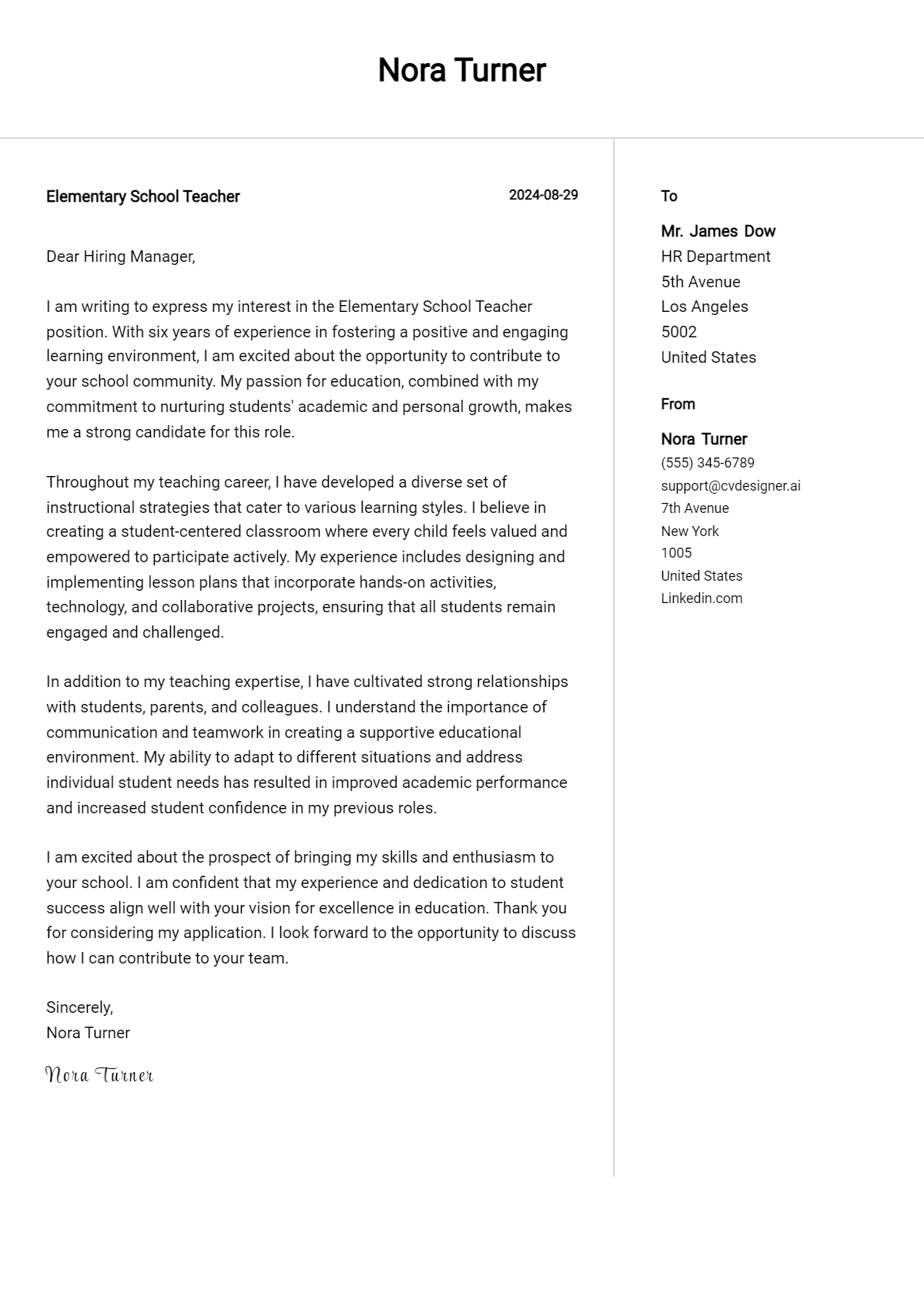 Elementary School Teacher Cover Letter Example for 2026: Tips & Templates Preview