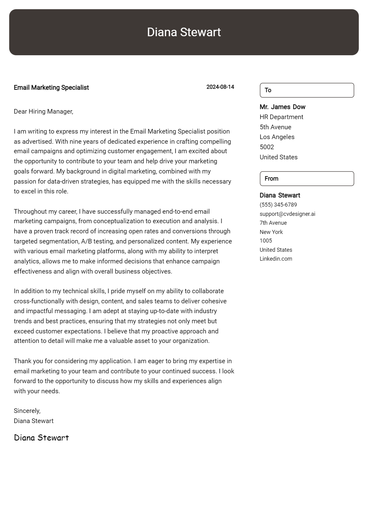 Email Marketing Specialist Cover Letter Example for 2026 (Complete Writing Guide) Preview