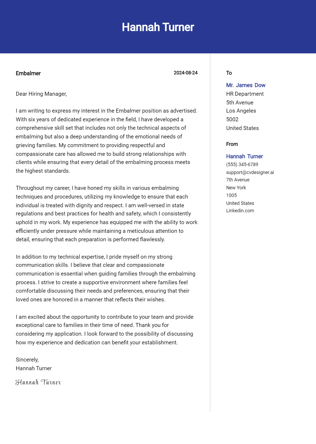 Embalmer Cover Letter Example for 2026: Expert Tips & Templates Preview