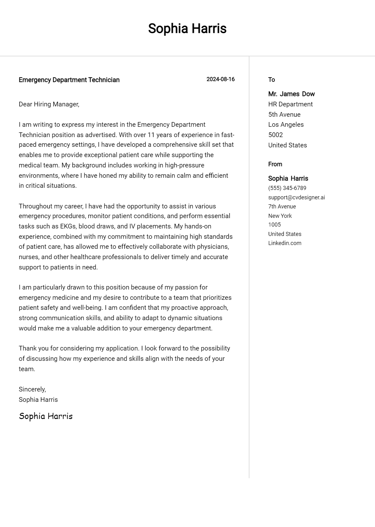 Emergency Department Technician Cover Letter Examples for 2026 (Downloadable) Preview