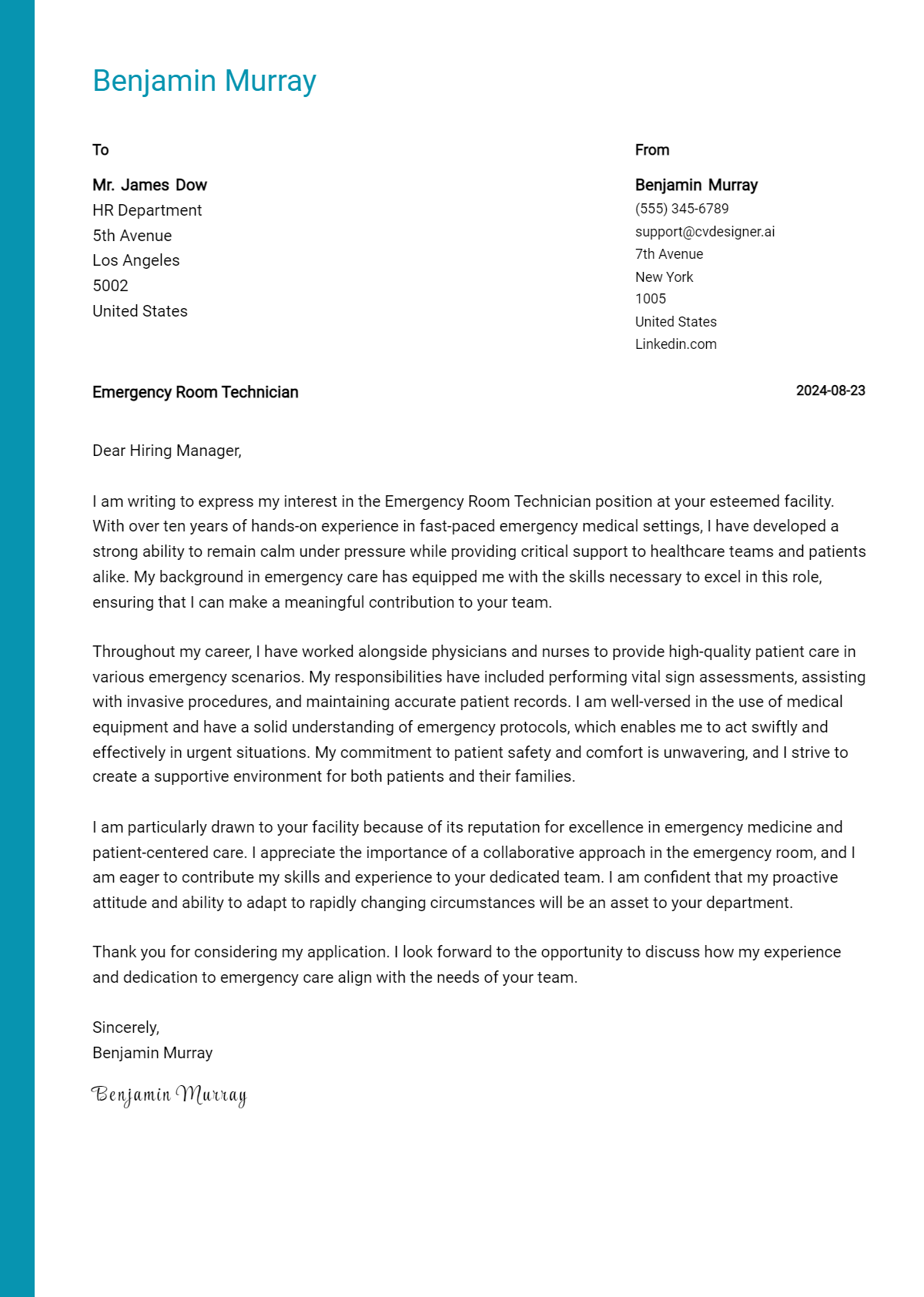Emergency Room Technician Cover Letter Example for 2026: Expert Tips & Templates Preview