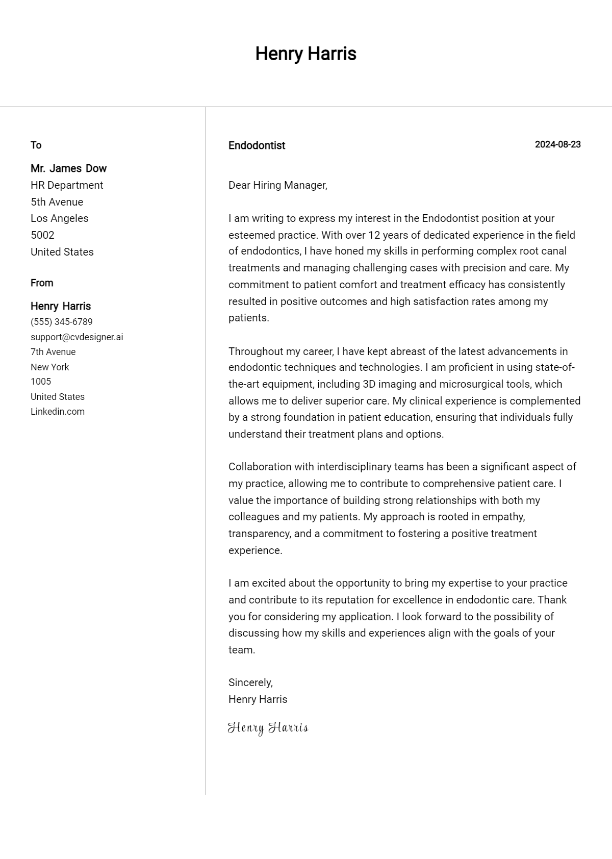 Endodontist Cover Letter Example for 2026: Proven Tips Preview