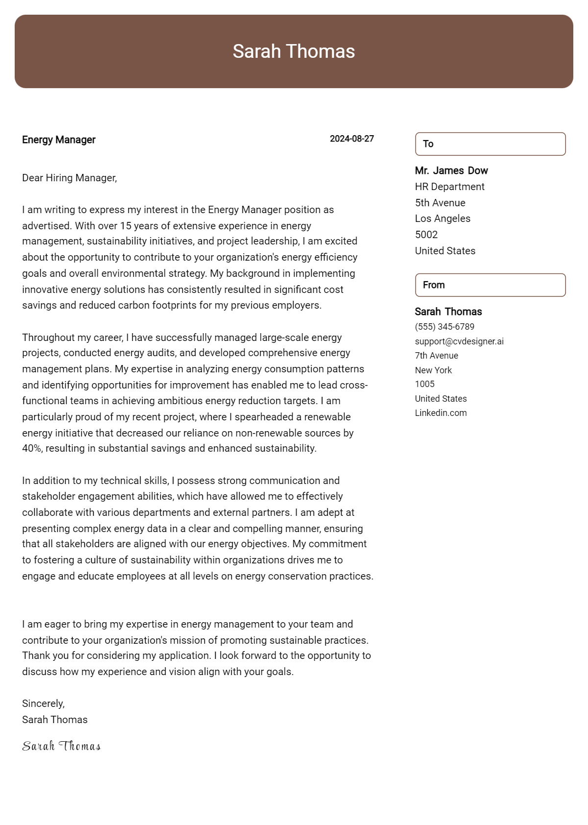 Energy Manager Cover Letter Examples and Templates for 2026 Preview