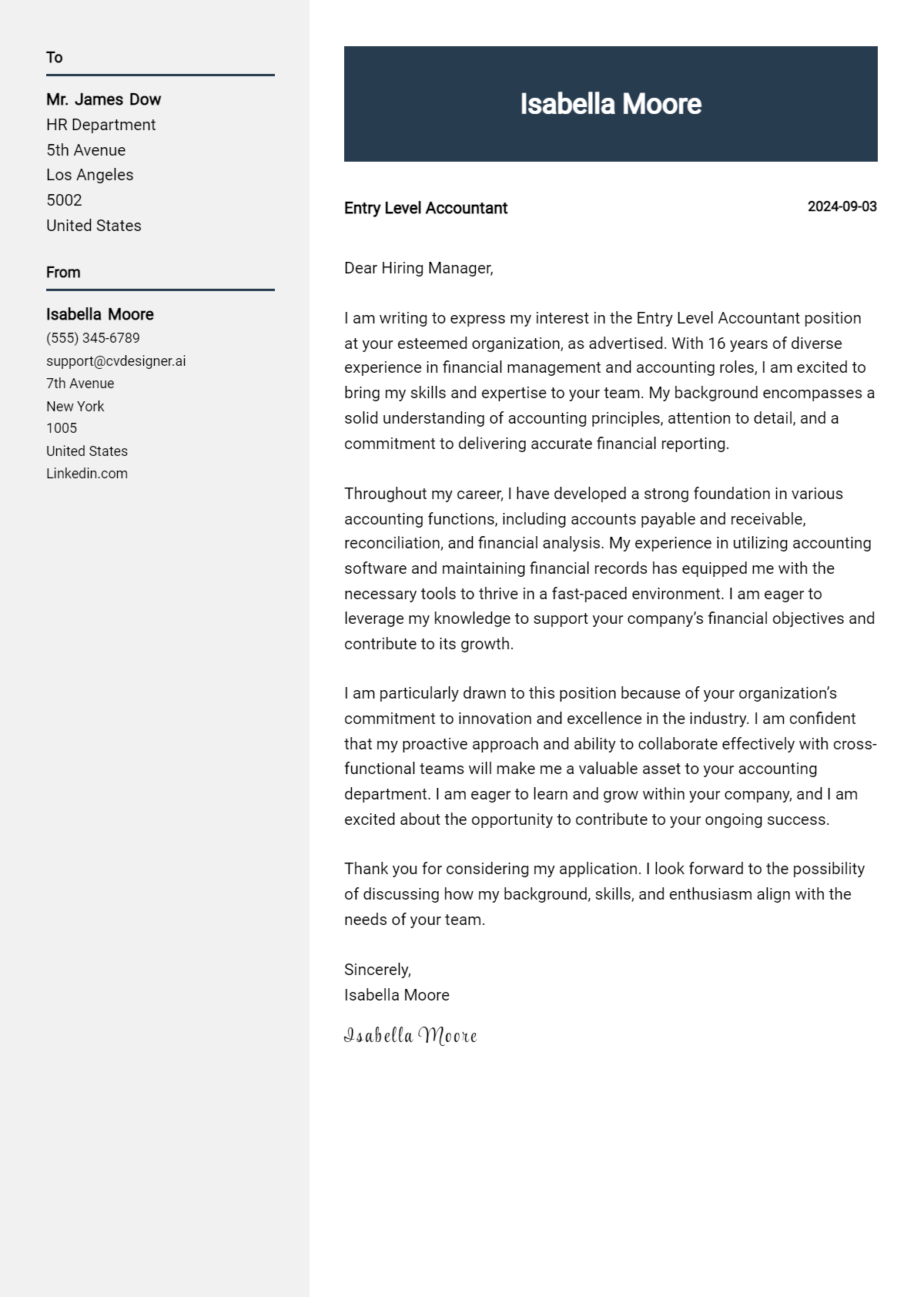 Entry Level Accountant Cover Letter Example for 2026 (Complete Writing Guide) Preview