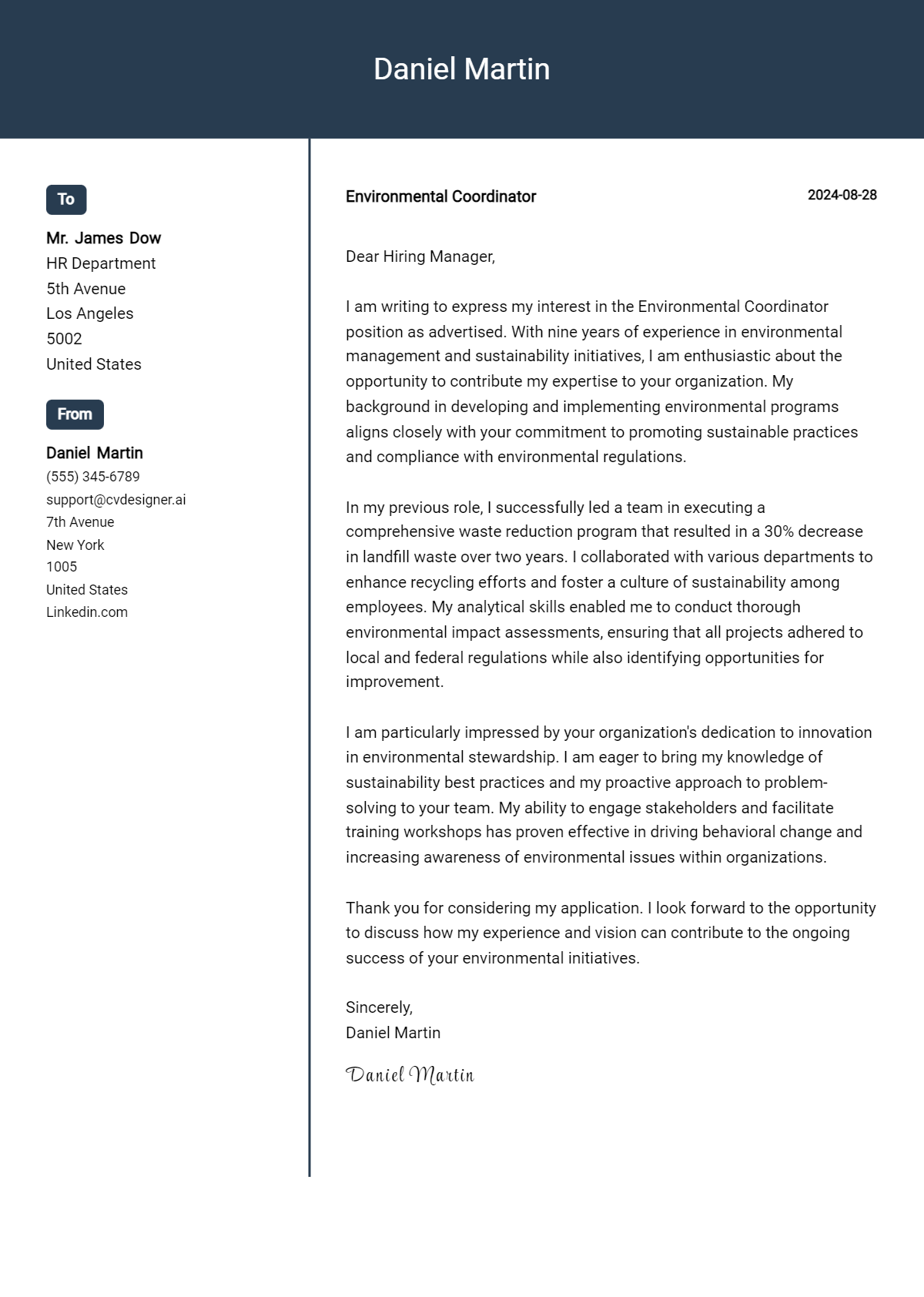 Environmental Coordinator Cover Letter Examples with Writing Tips for 2026 Preview