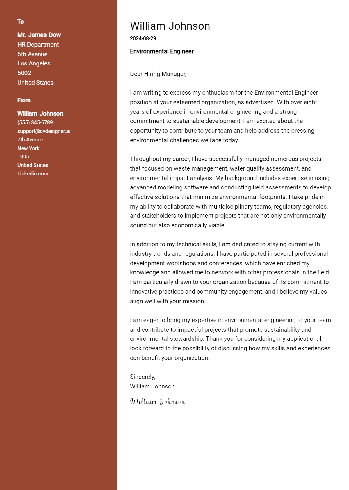 22 Environmental Engineer Cover Letter Examples for 2026 (Complete Writing Guide) Preview