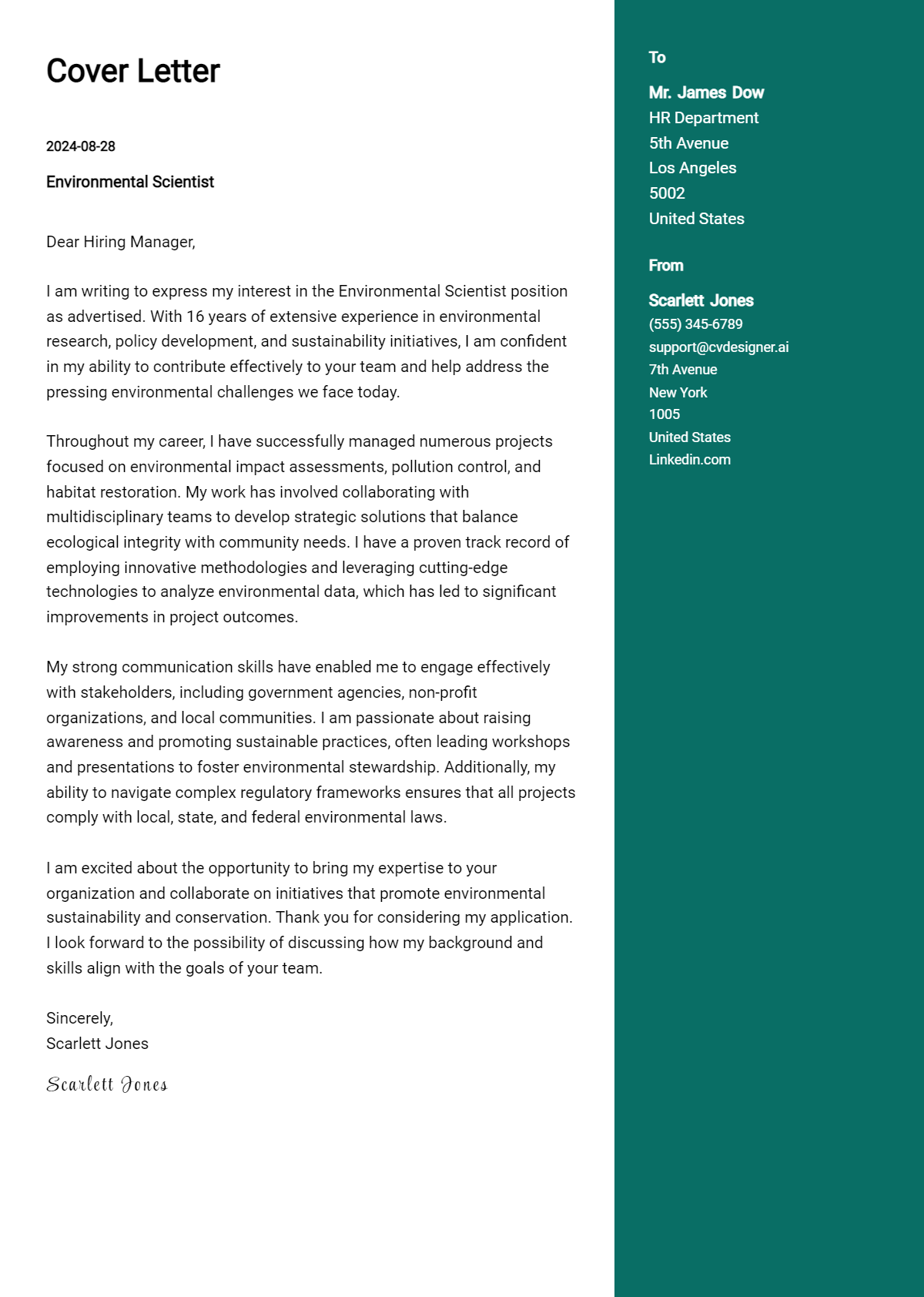 Environmental Scientist Cover Letter Example for 2026: Expert Tips & Templates Preview
