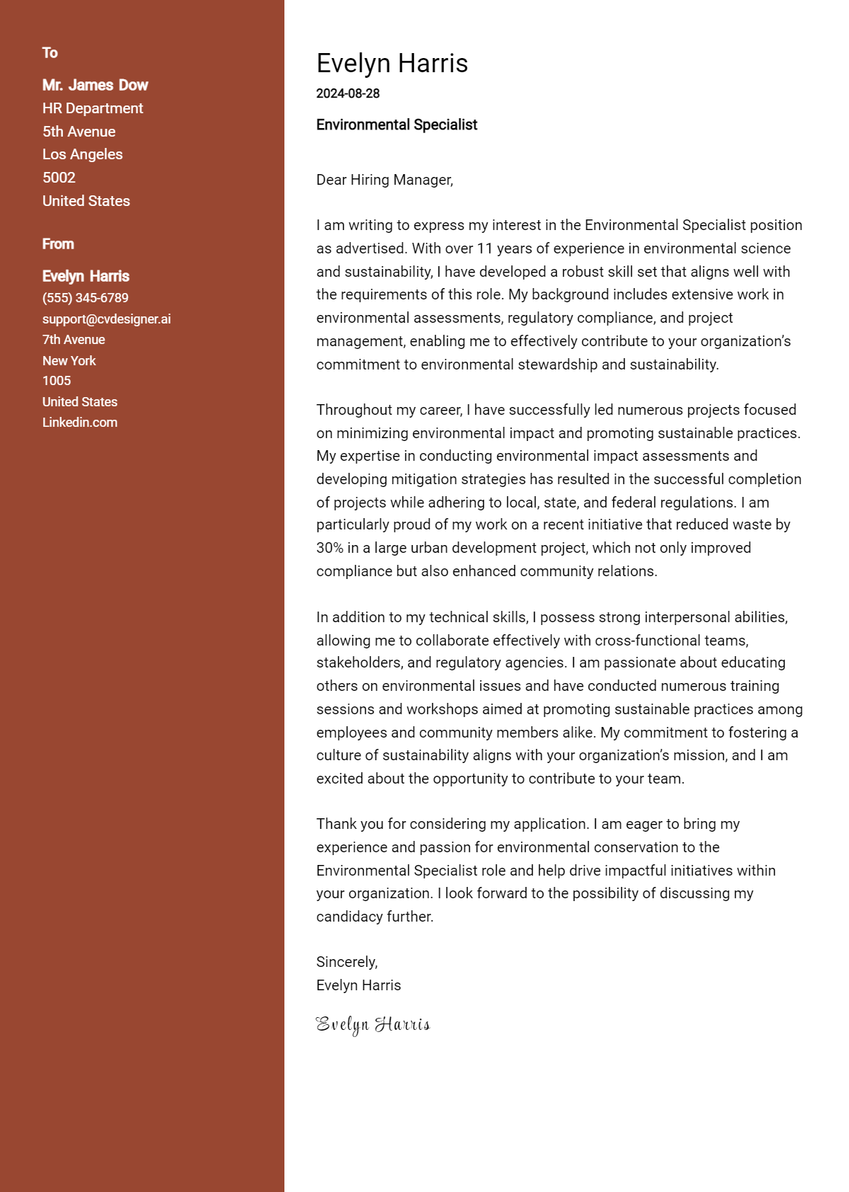 Environmental Specialist Cover Letter Example for 2026: Ultimate Guide Preview