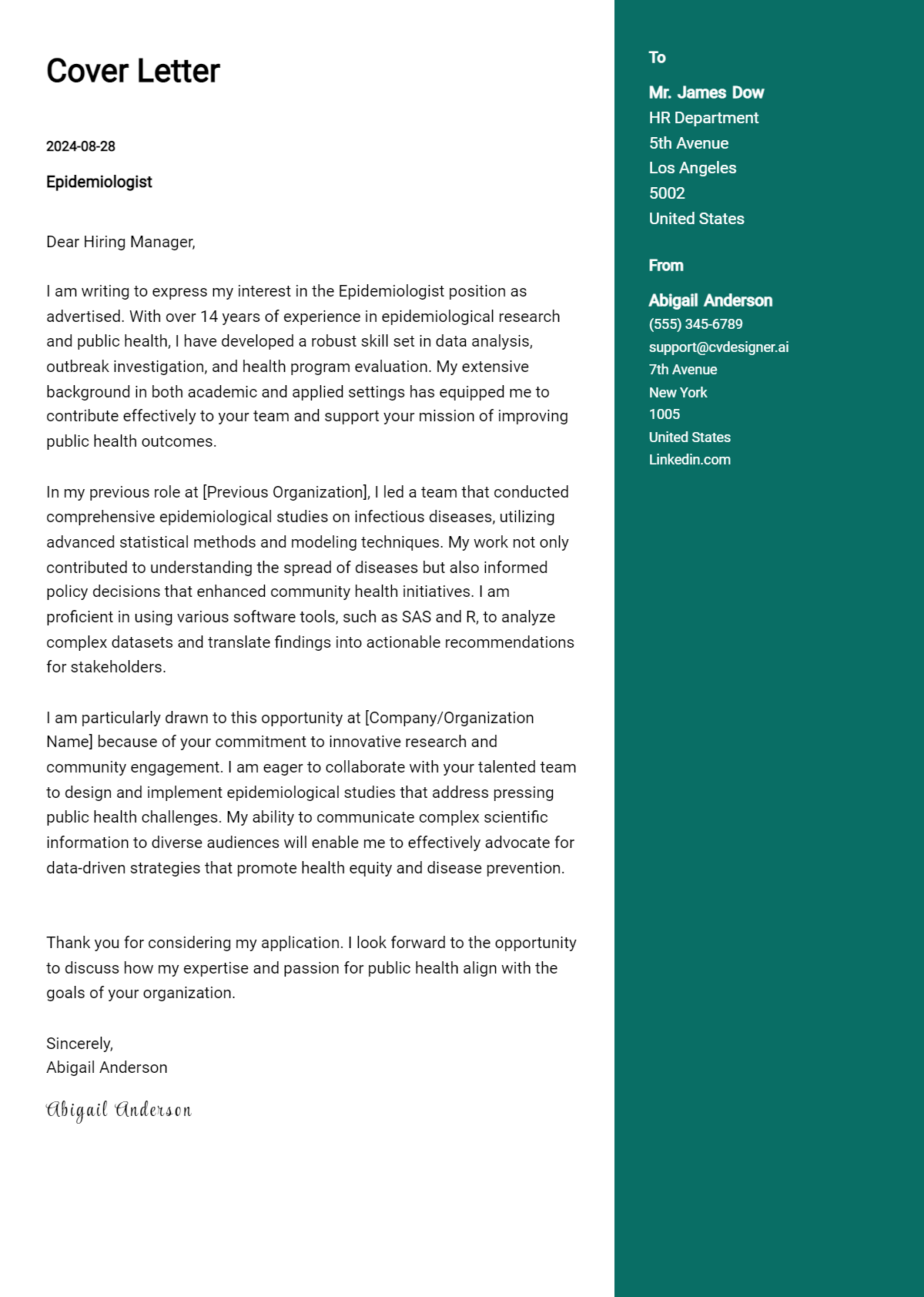 Epidemiologist Cover Letter Example for 2026: Tips & Templates Preview