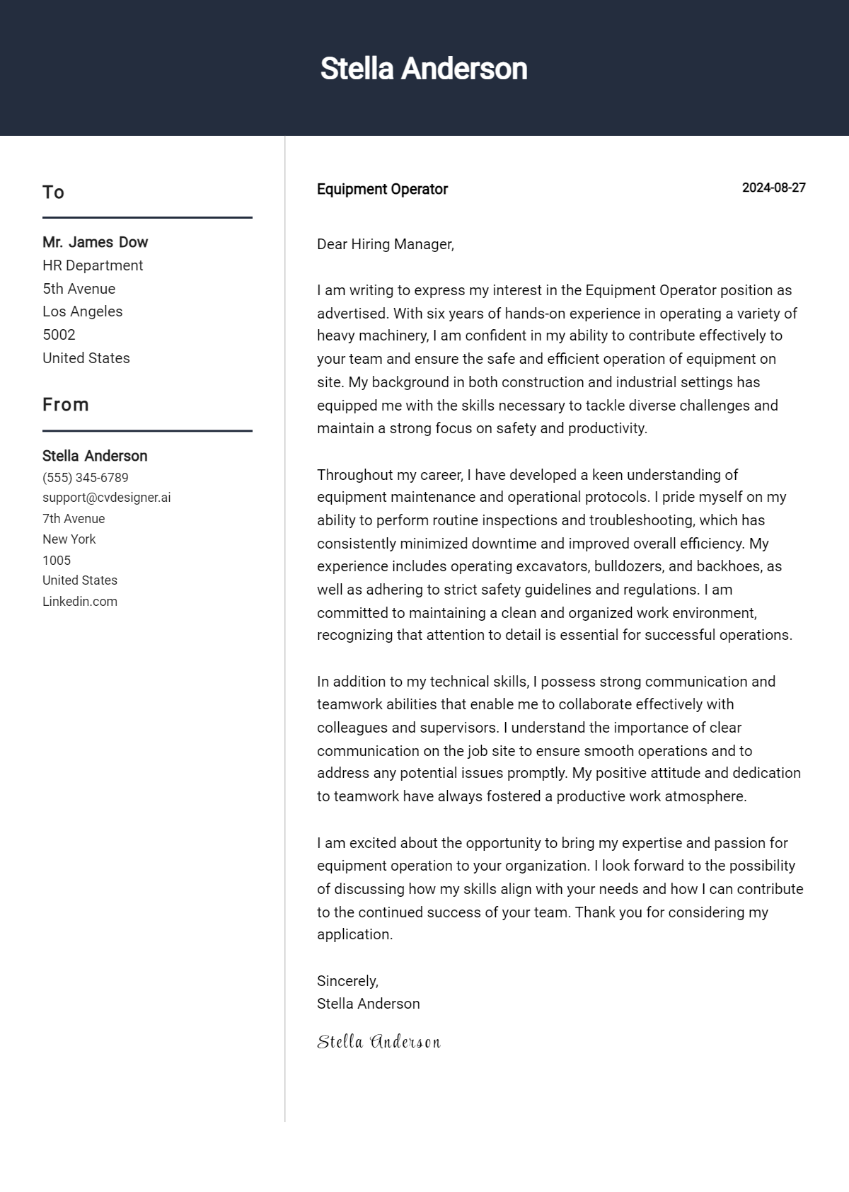 Equipment Operator Cover Letter Example for 2026: Ultimate Guide Preview