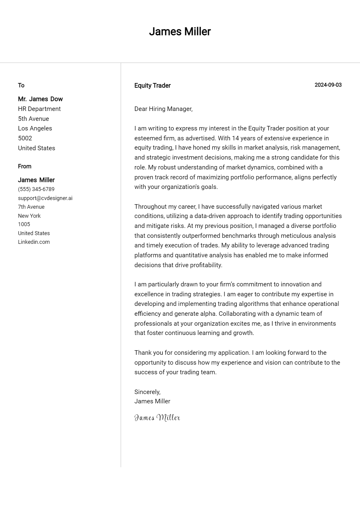 Equity Trader Cover Letter Examples & Samples for 2026 Preview