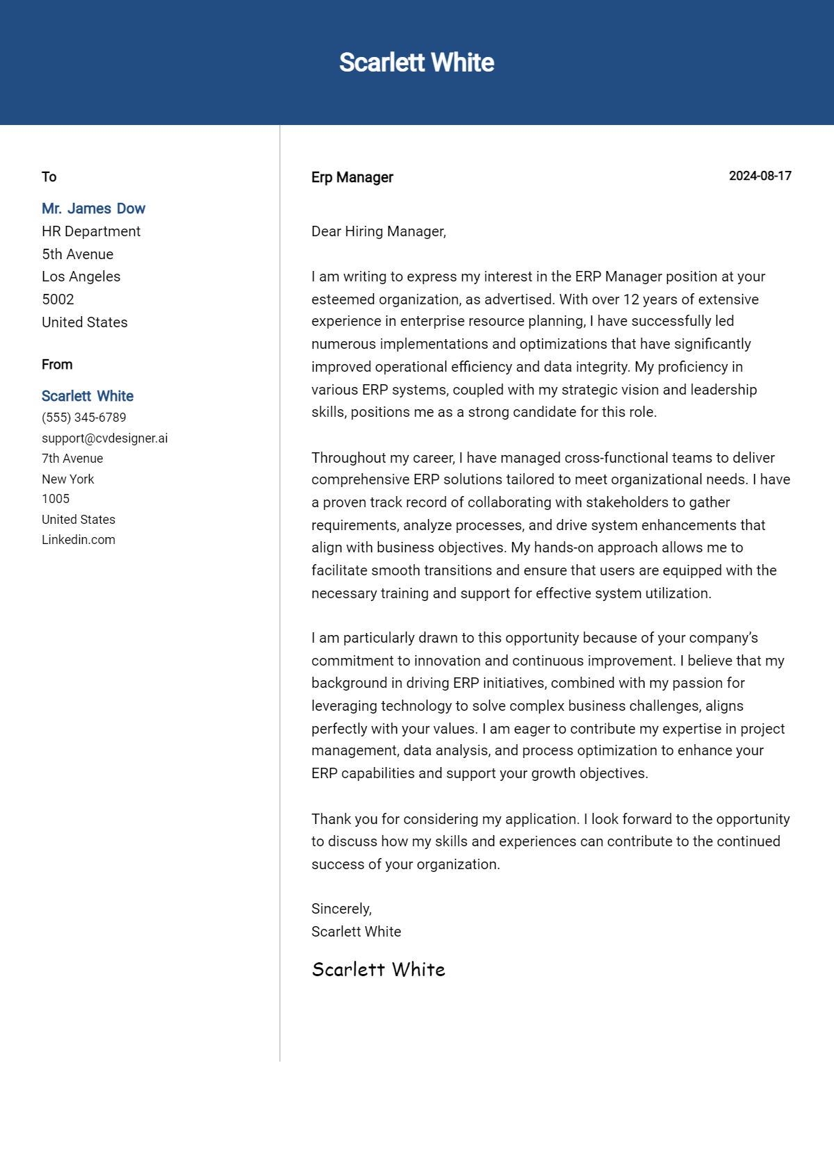 ERP Manager Cover Letter Example for 2026: Tips & Templates Preview