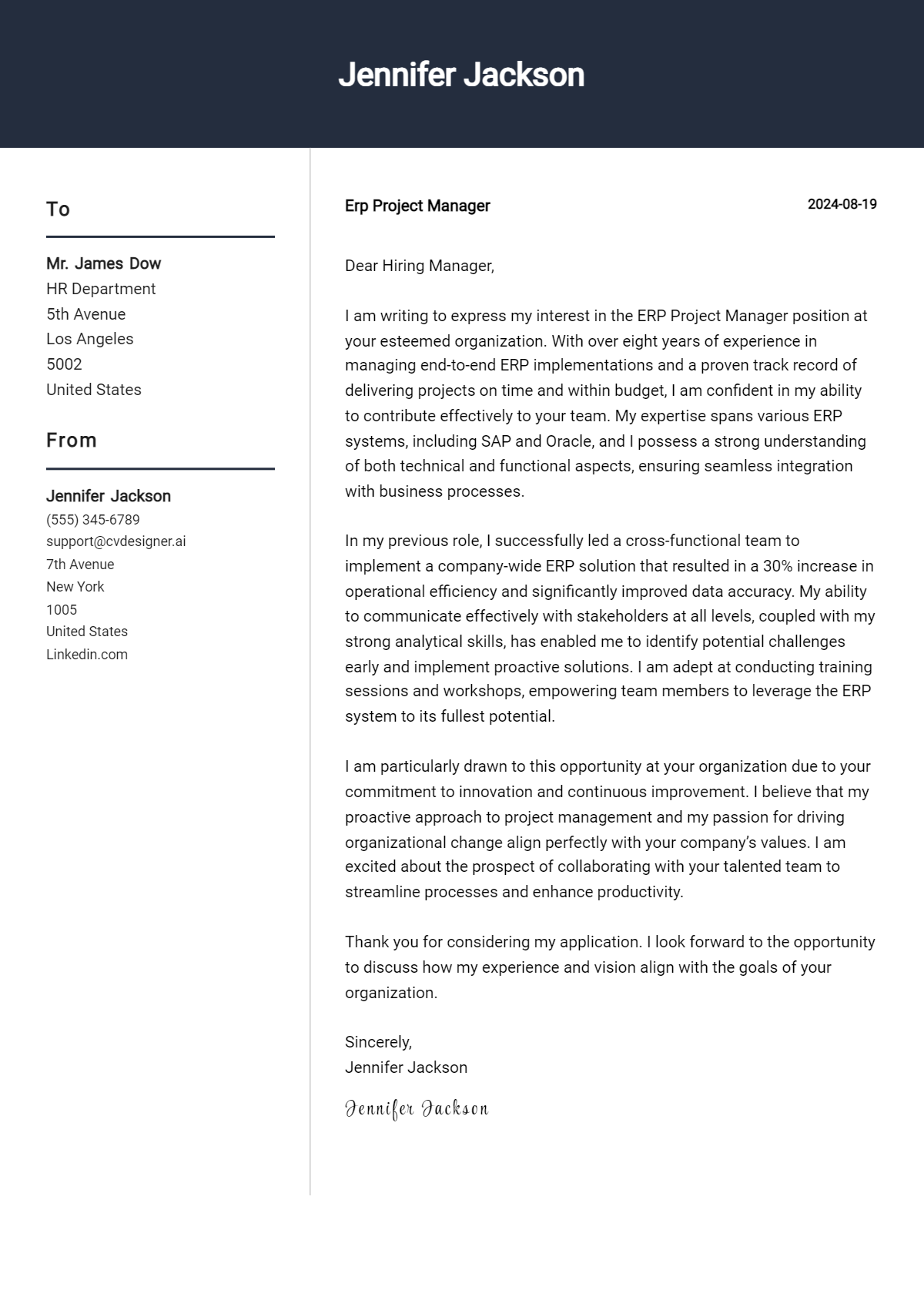 ERP Project Manager Cover Letter Example for 2026: Expert Tips & Templates Preview