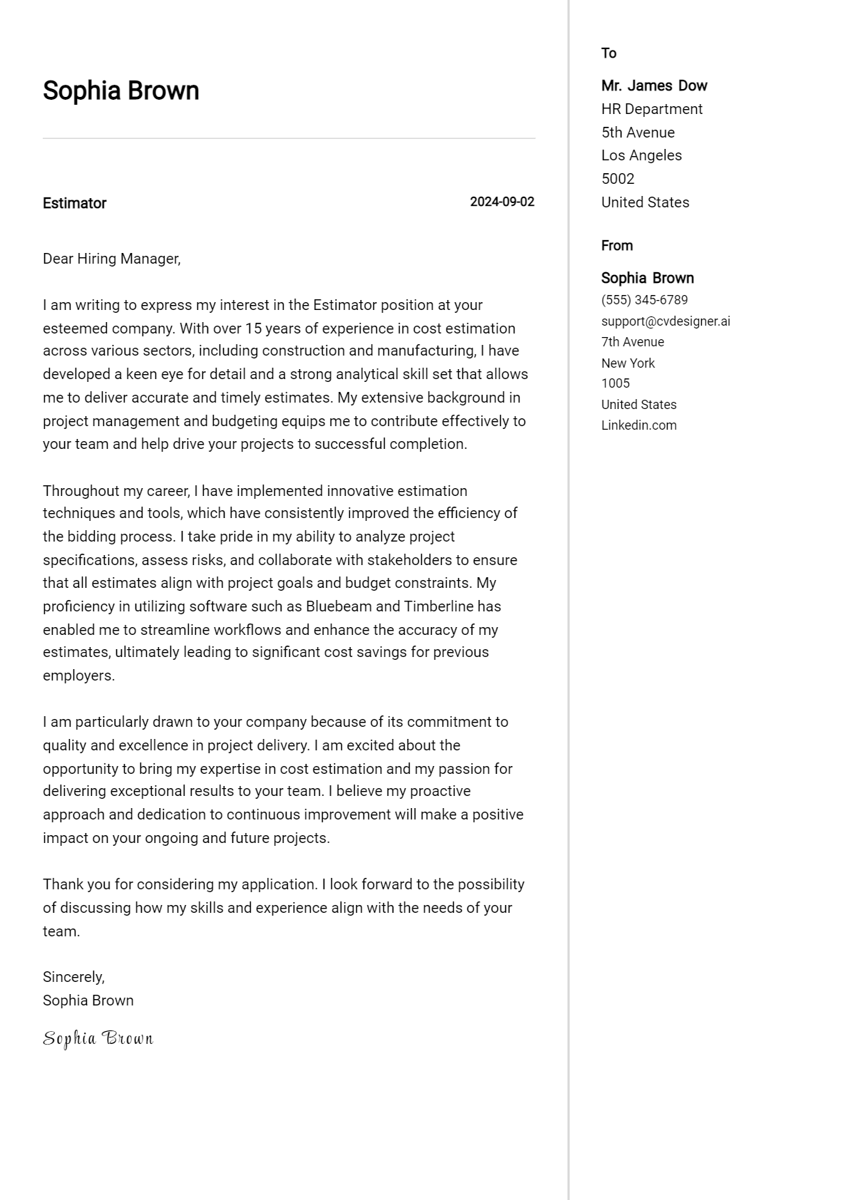 Estimator Cover Letter Example for 2026: Expert Tips & Templates Preview