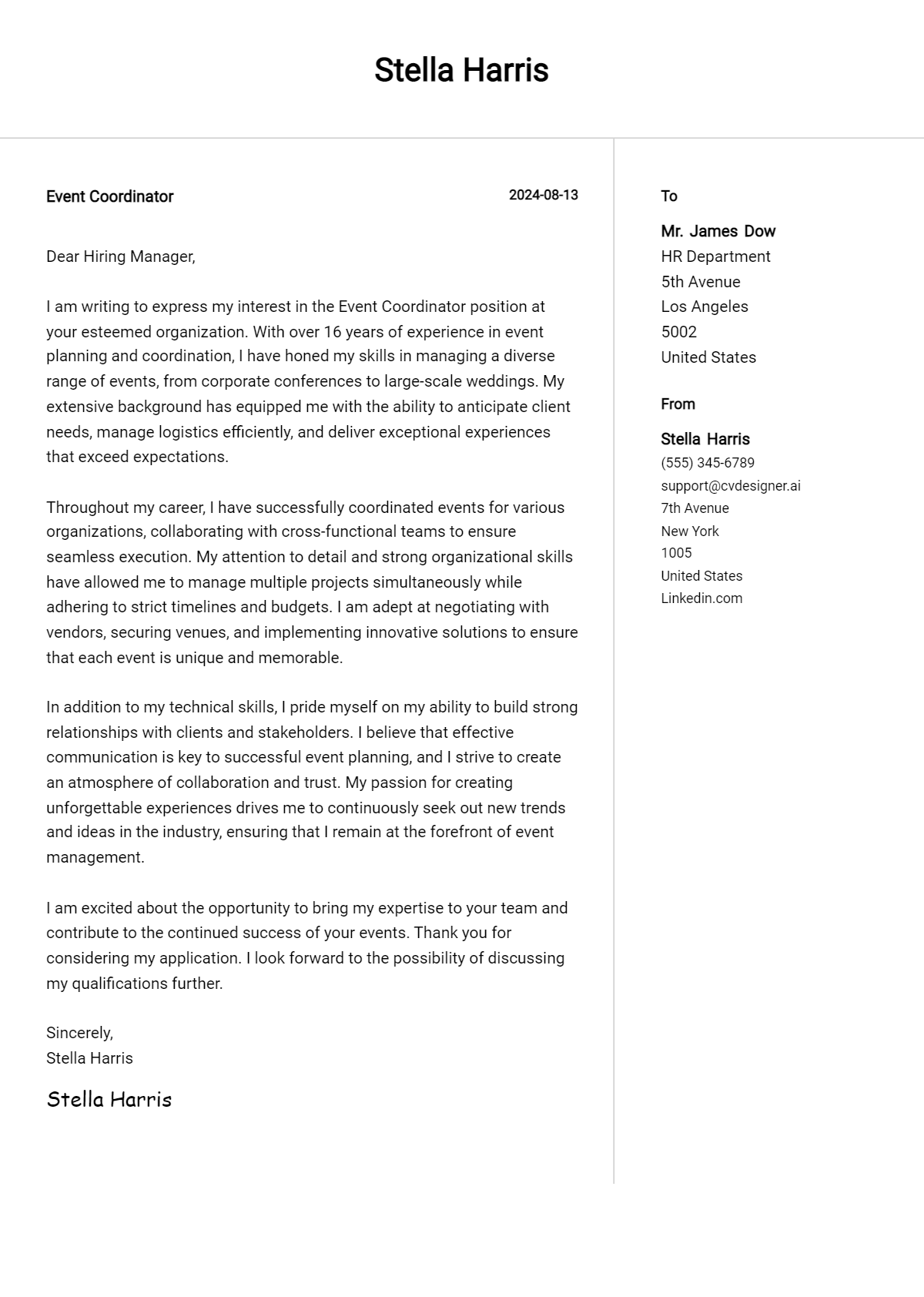 Event Coordinator Cover Letter Examples & Samples for 2026 Preview