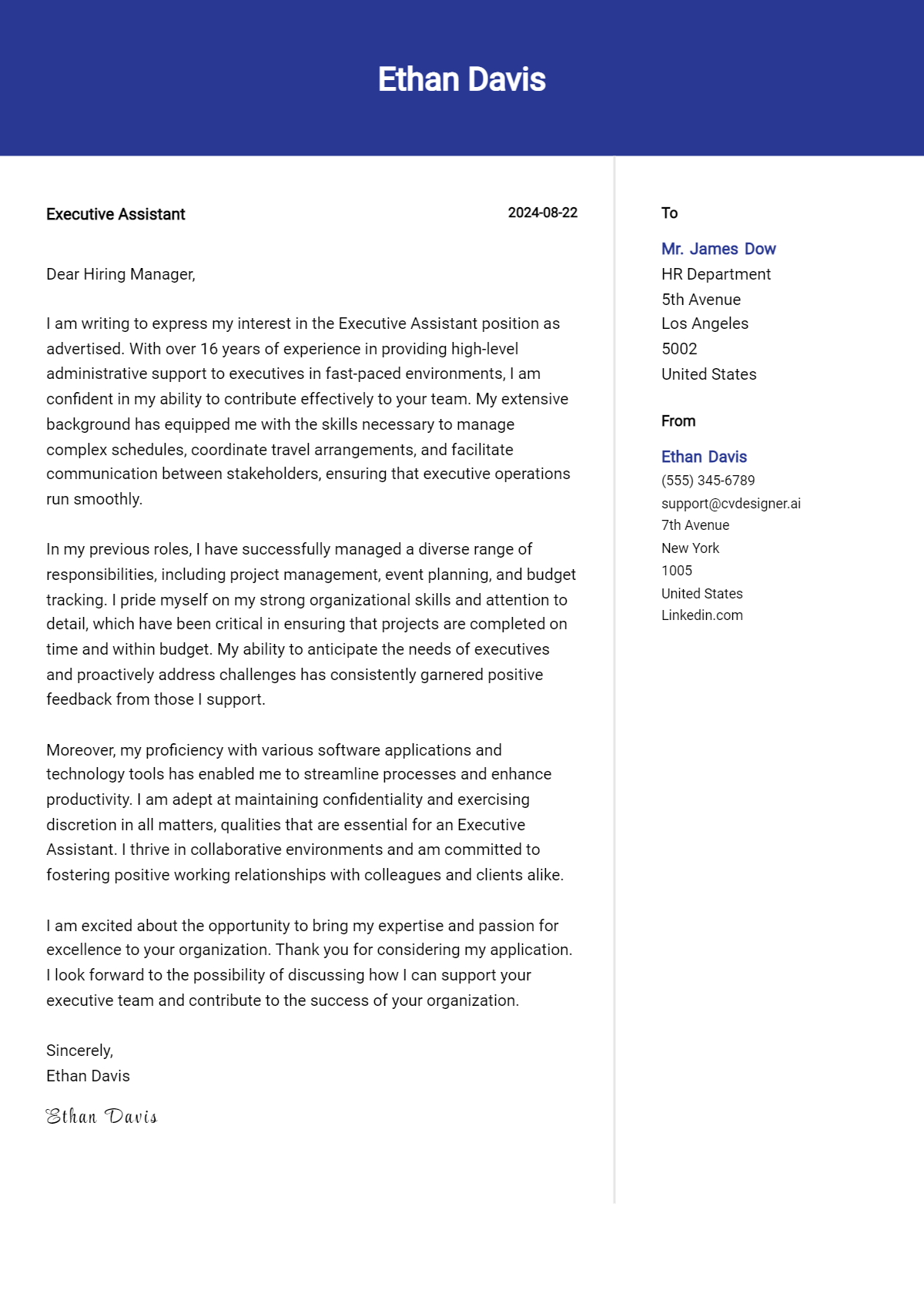 Executive Assistant Cover Letter Example for 2026 (Complete Writing Guide) Preview