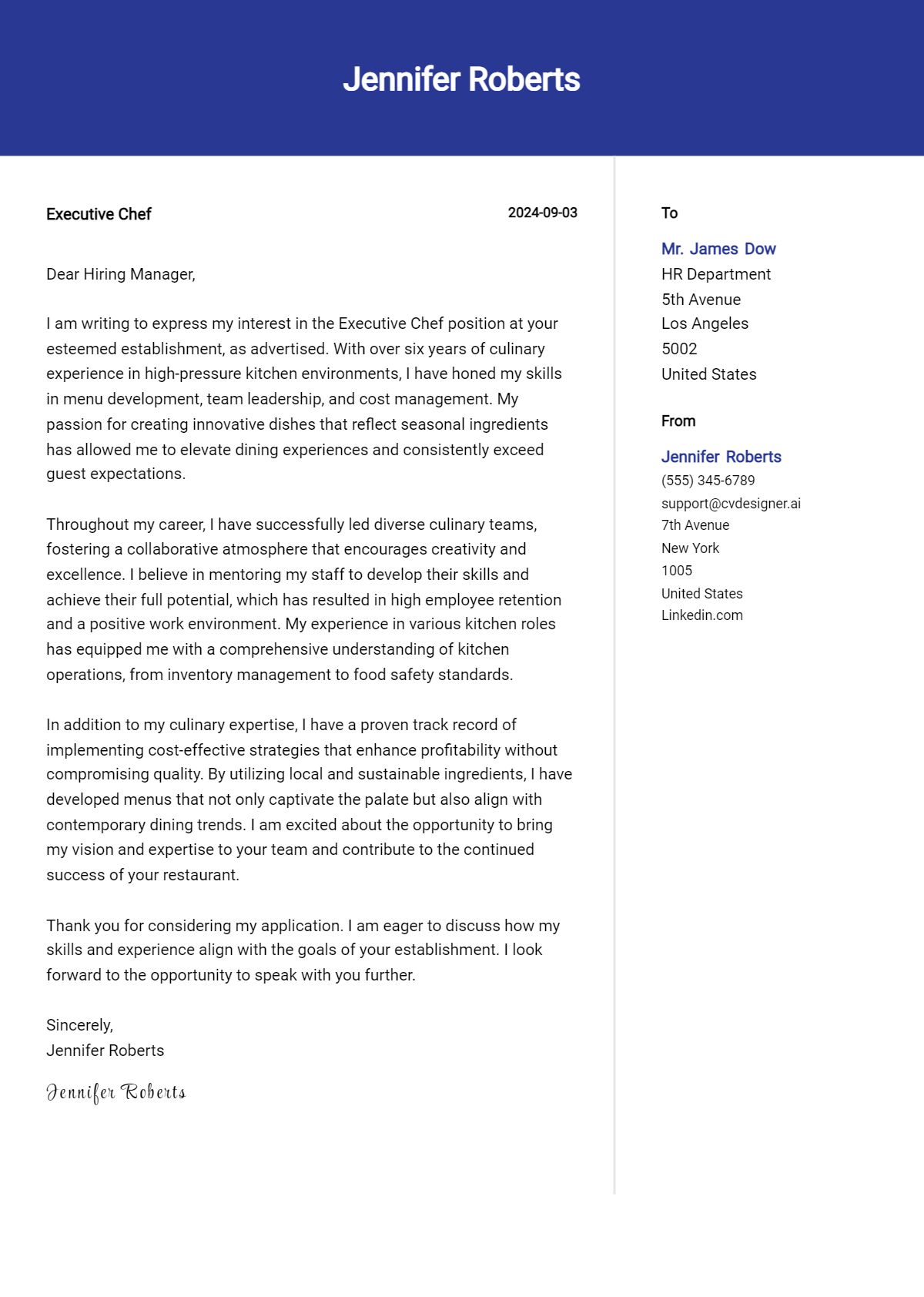 Executive Chef Cover Letter Examples & Samples for 2026 Preview