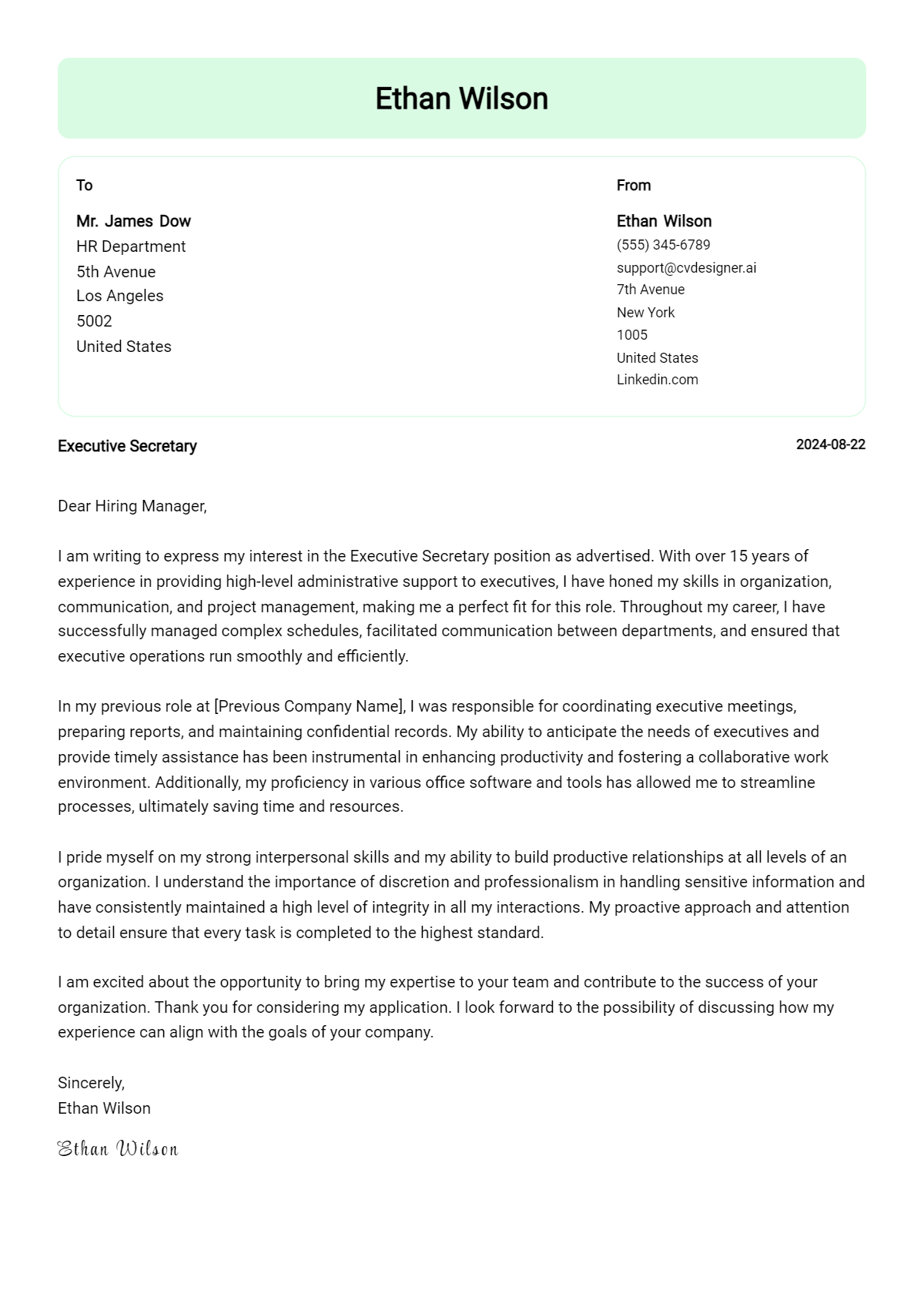 Executive Secretary Cover Letter Example for 2026: Proven Tips Preview