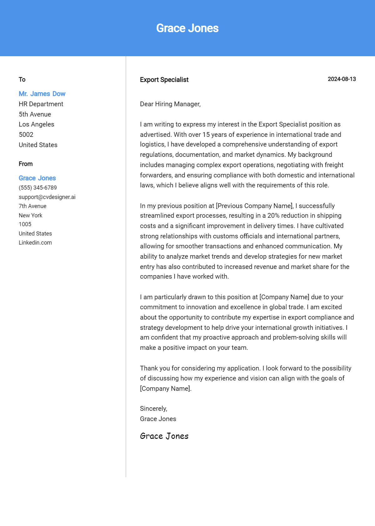 Export Specialist Cover Letter Example for 2026: Expert Tips & Templates Preview