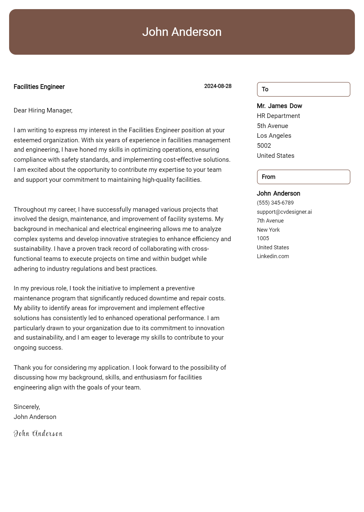 Facilities Engineer Cover Letter Example for 2026 (Complete Writing Guide) Preview