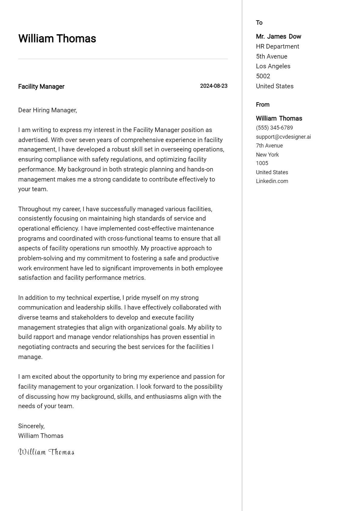 Facility Manager Cover Letter Examples for 2026 (Downloadable) Preview