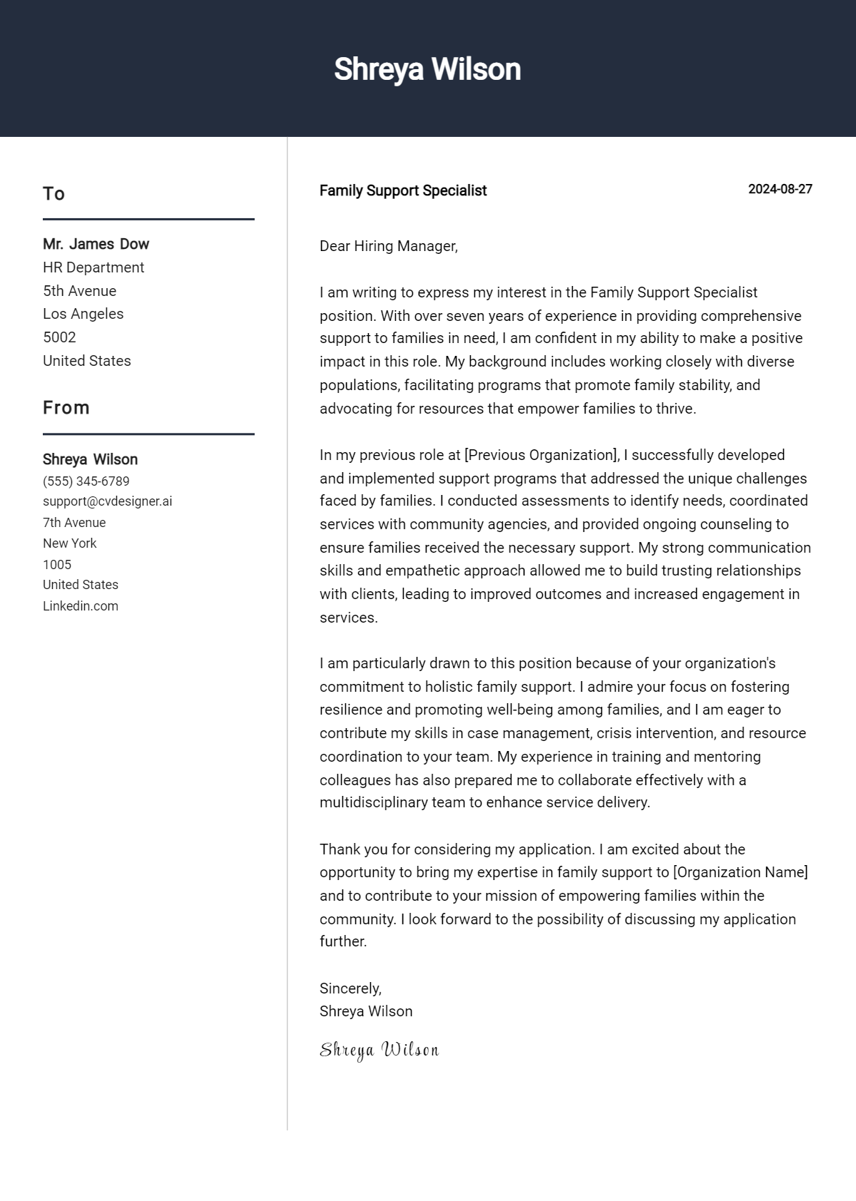 Family Support Specialist Cover Letter Example for 2026: Expert Tips & Templates Preview