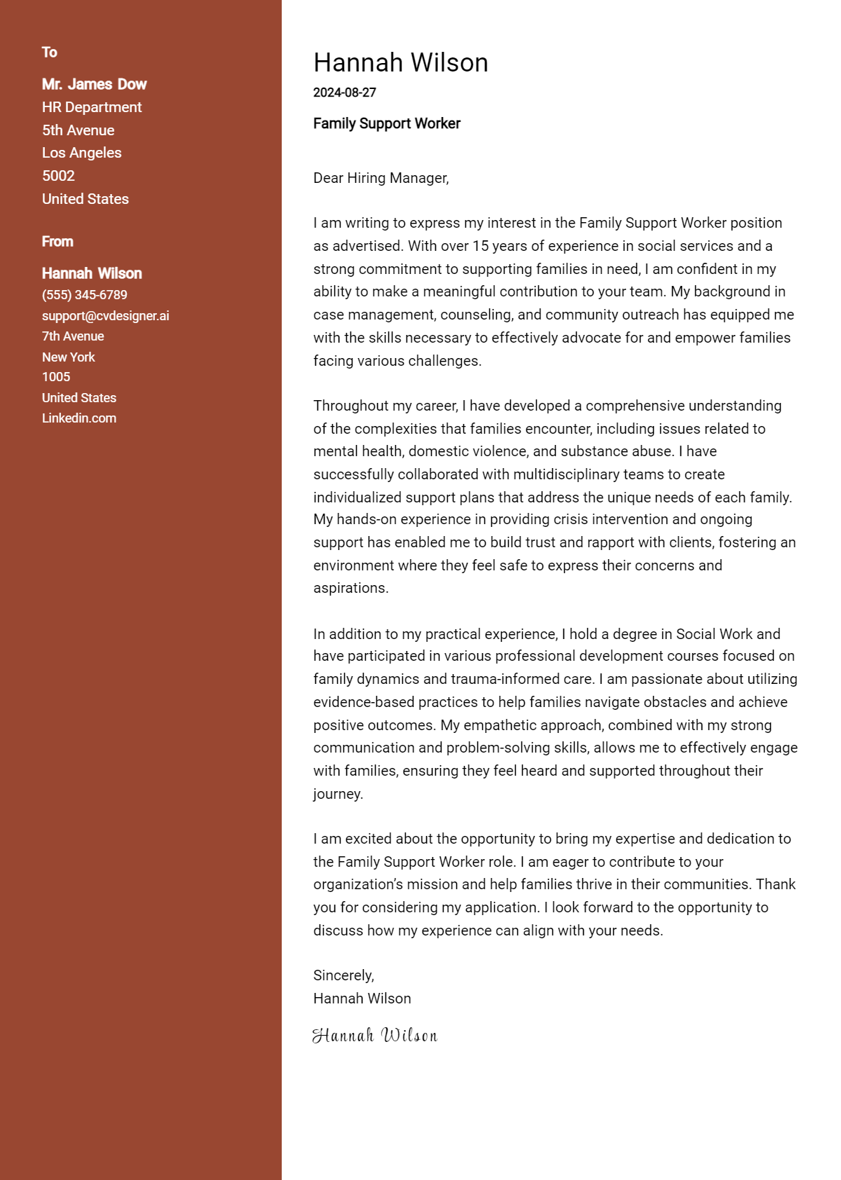 Family Support Worker Cover Letter Example for 2026 (Download Templates) Preview