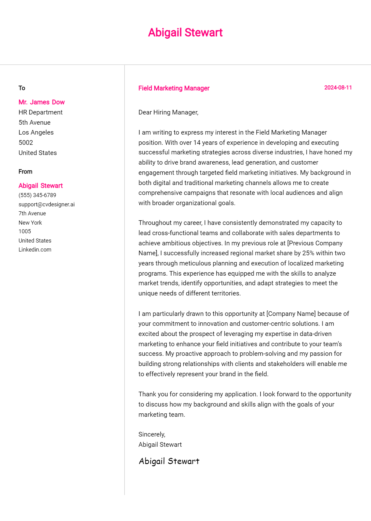 Field Marketing Manager Cover Letter Example for 2026: Proven Tips Preview