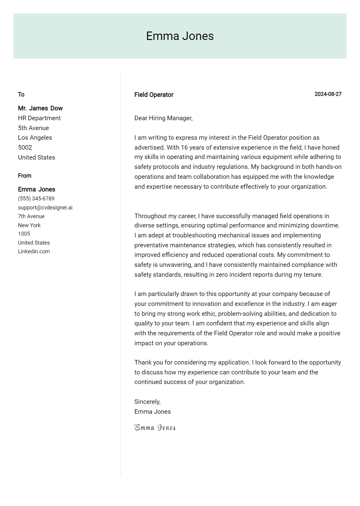 Field Operator Cover Letter Example for 2026: Free Templates Preview