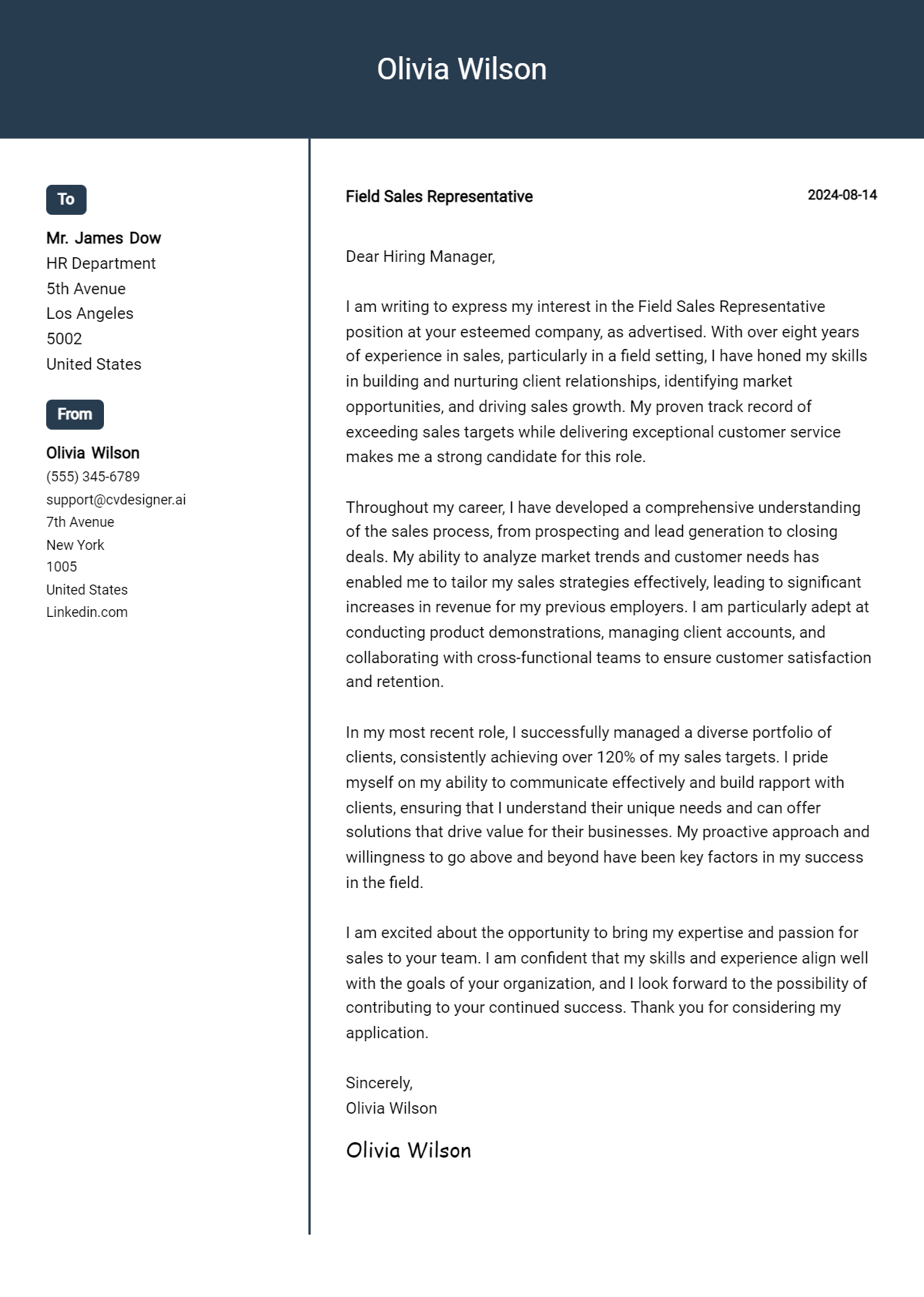8 Field Sales Representative Cover Letter Examples for 2026 (Downloadable) Preview