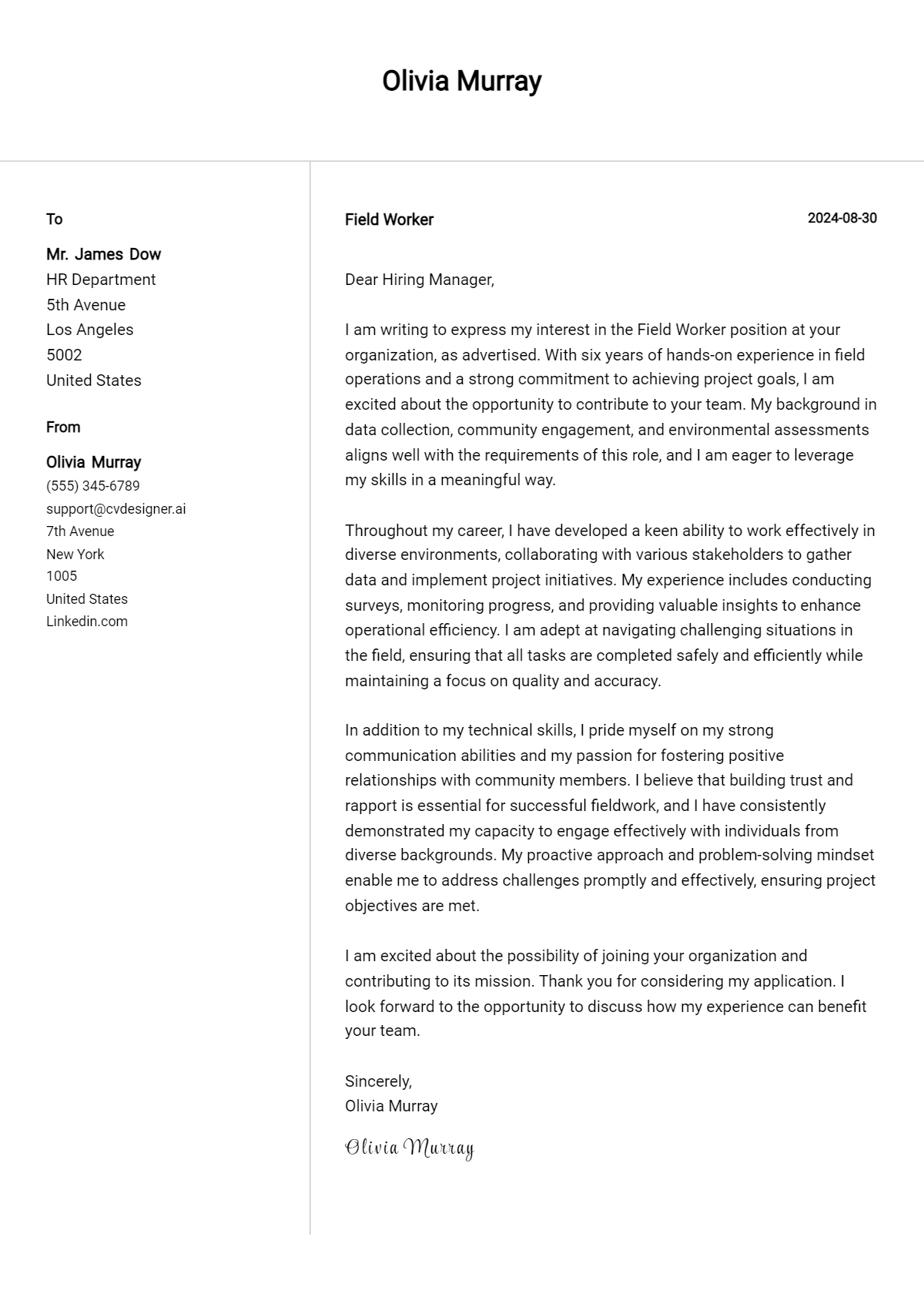26 Field Worker Cover Letter Examples for 2026 (Complete Writing Guide) Preview