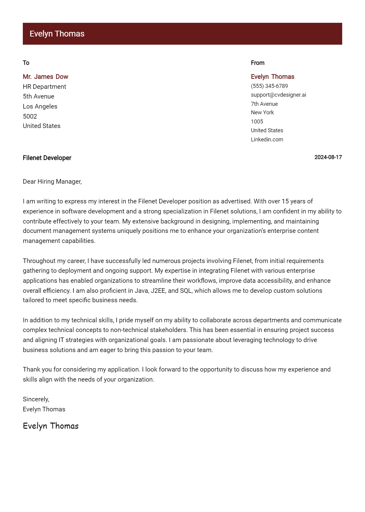 Filenet Developer Cover Letter Example for 2026: Proven Tips Preview