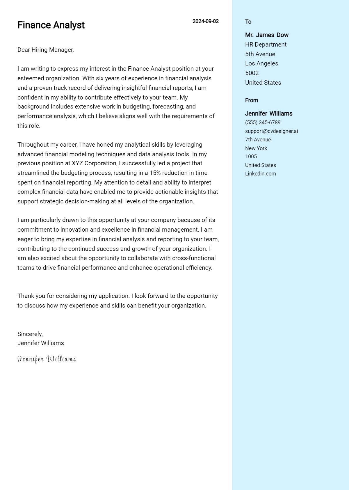 22 Finance Analyst Cover Letter Examples for 2026 (Downloadable) Preview