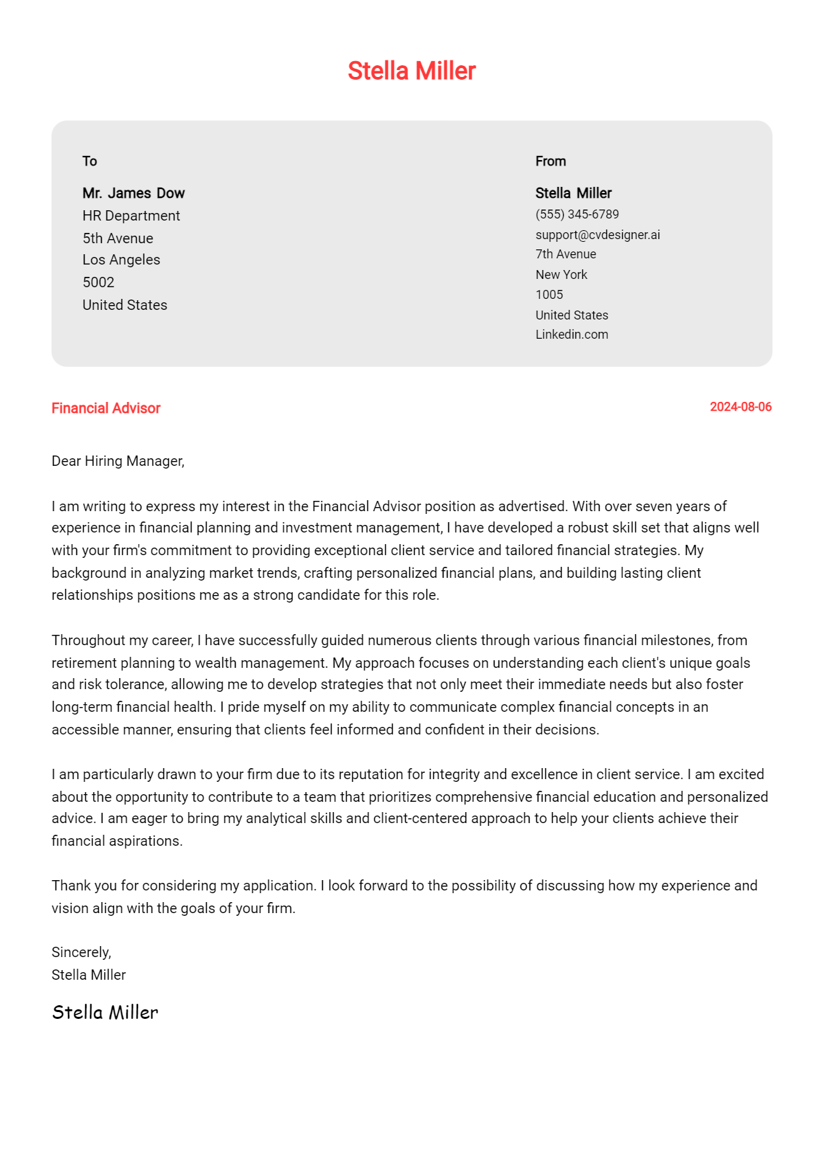 Financial Advisor Cover Letter Samples & Examples 2026 Preview